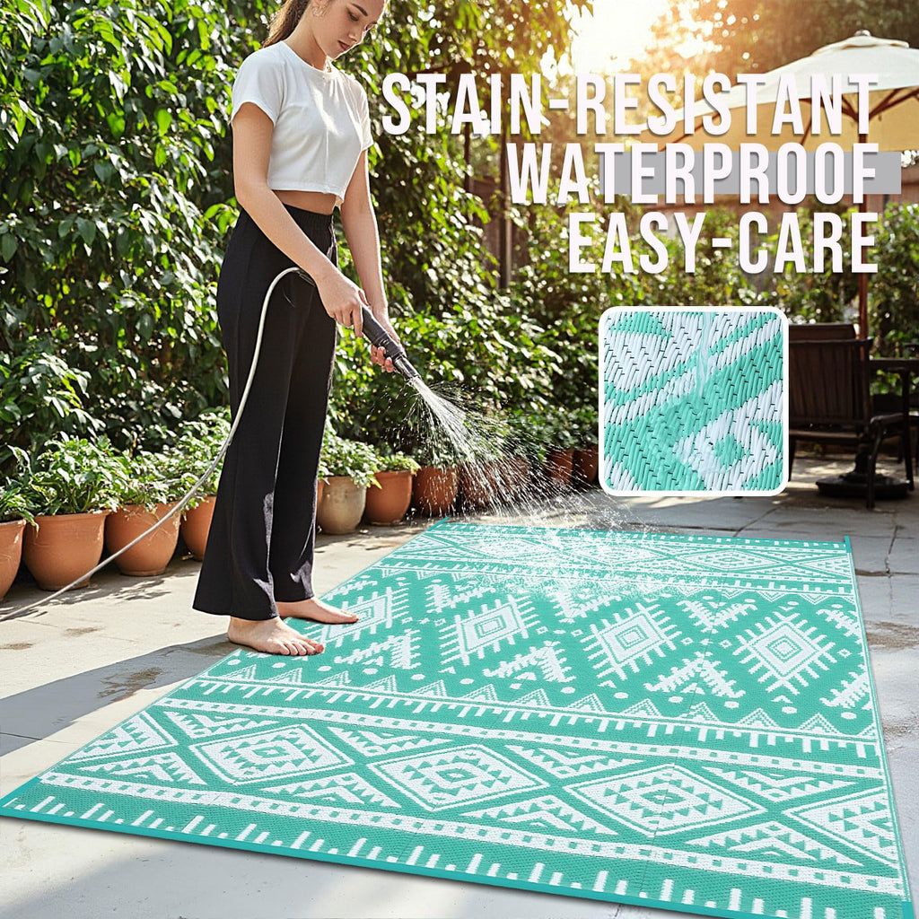 OLANLY Outdoor Rug Waterproof 5x8 ft, Reversible Outdoor Plastic Straw Rug, Boho Patio Rug, Indoor Outdoor Carpet, RV Mat Outside for Patio, Camp, Picnic, Balcony, Deck, Backyard, Black & White
