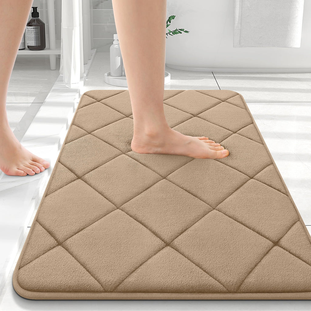 OLANLY Memory Foam Bath Mat 30x20, Ultra Soft and Absorbent Bathroom Rugs, Machine Washable, Comfortable Bath Carpet for Bathroom Floor, Tub and Shower, Black