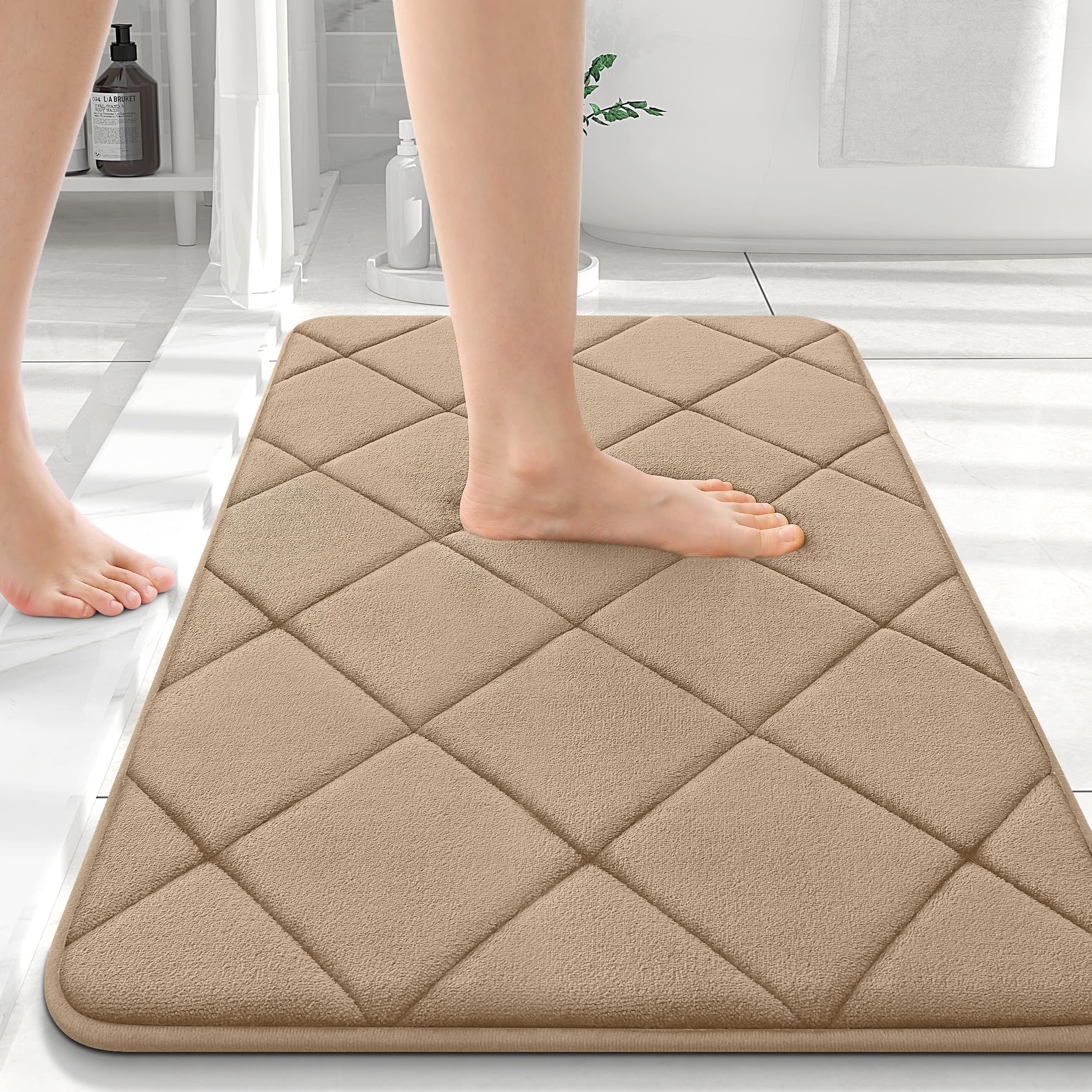 OLANLY Memory Foam Bath Mat 30x20, Ultra Soft and Absorbent Bathroom Rugs, Machine Washable, Comfortable Bath Carpet for Bathroom Floor, Tub and Shower, Black