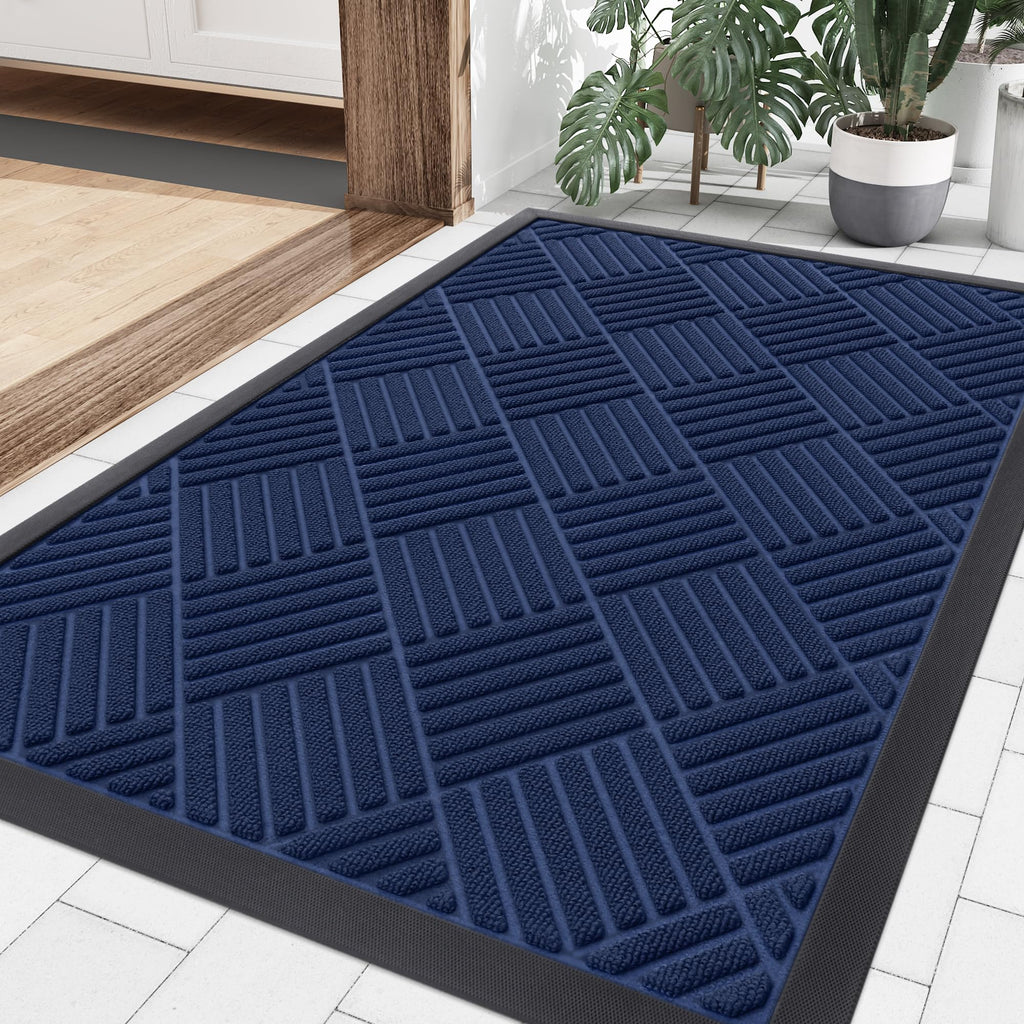 Smiry Front Door Mat Outside Entrance, Heavy Duty Outdoor Indoor Natural Rubber Doormat, Non Slip, Trap Dirt and Moisture, Easy Clean, Low Profile Patio Porch Entryway Mat, 29.5x17, Grey