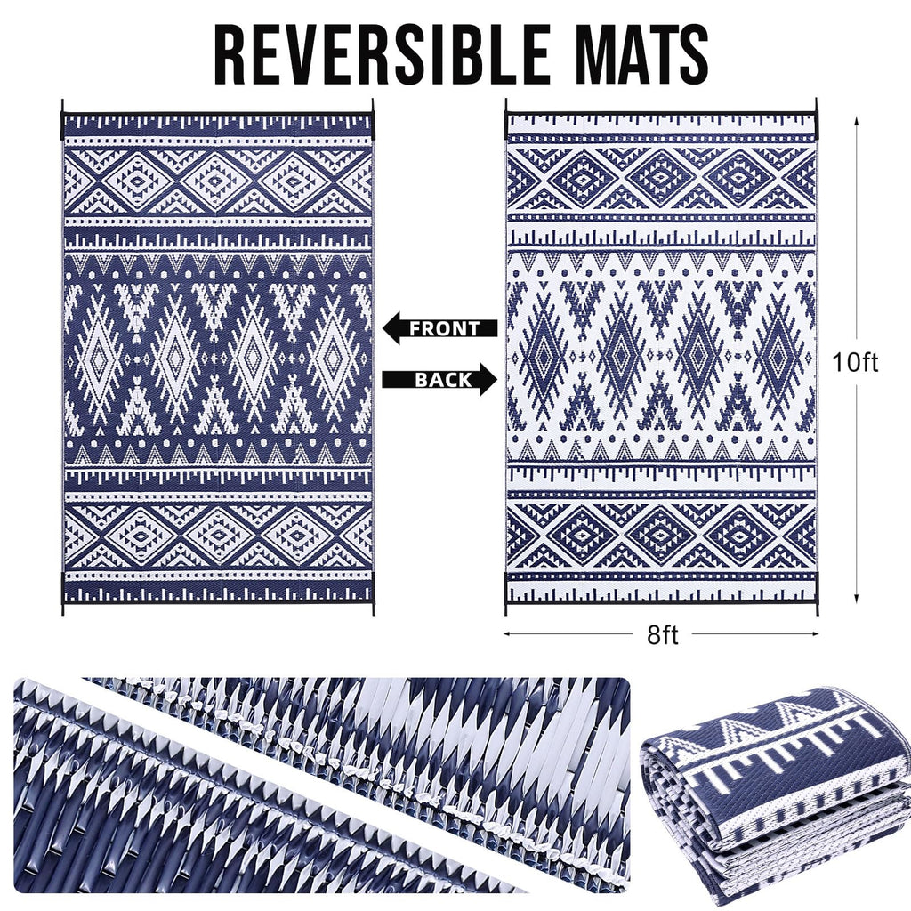 OLANLY Outdoor Rug Waterproof 5x8 ft, Reversible Outdoor Plastic Straw Rug, Boho Patio Rug, Indoor Outdoor Carpet, RV Mat Outside for Patio, Camp, Picnic, Balcony, Deck, Backyard, Black & White