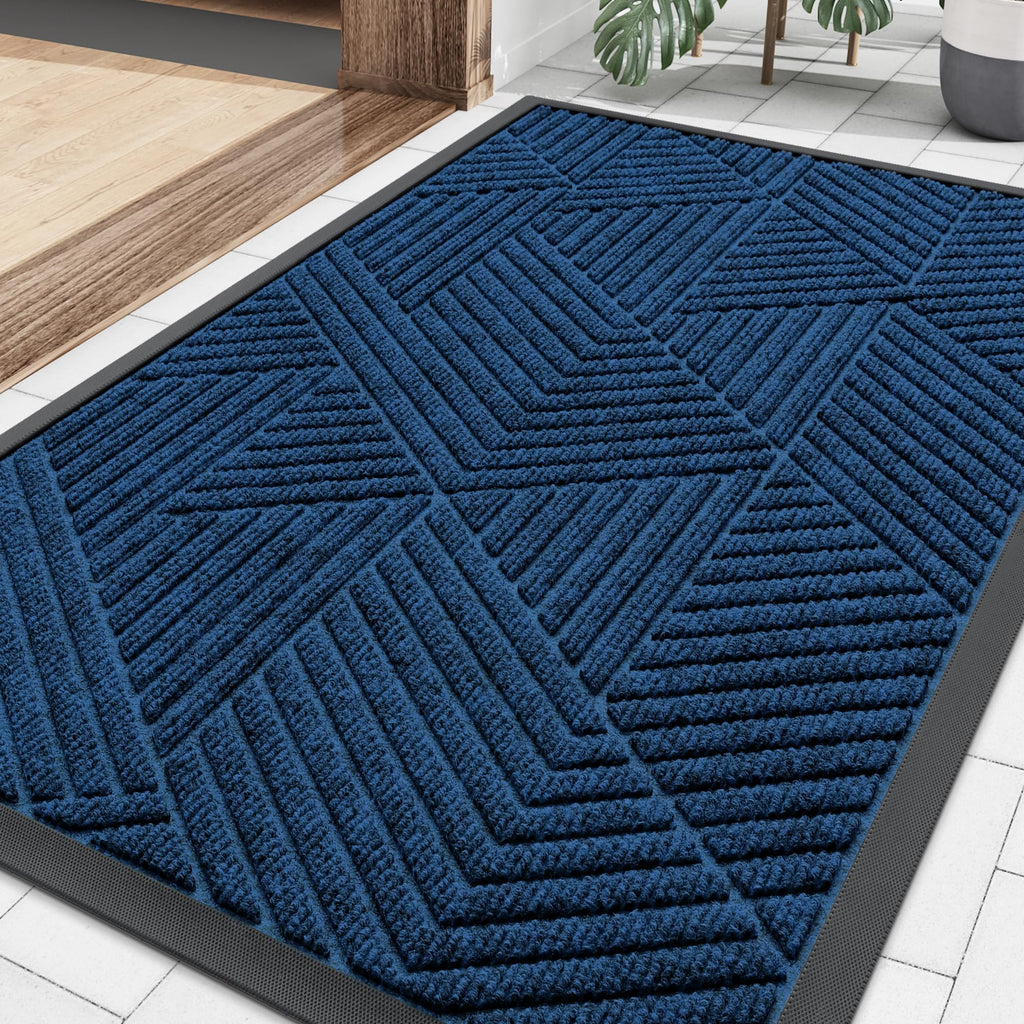 Smiry Front Door Mat Outside Entrance, Heavy Duty Sturdy Natural Rubber Doormat, Trap Dirt and Moisture, Easy Clean Low Profile Mats for Indoor Outdoor Entry, Irregular Triangle (29.5x17, Black)
