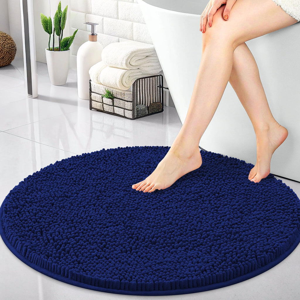 OLANLY 30-inch Round Bathroom Rugs, Extra Soft and Absorbent Chenille Bath Rugs, Quick Dry Machine Washable Bath Mats for Bathroom Floor, Tub and Shower, Home Decor Accessories, Grey