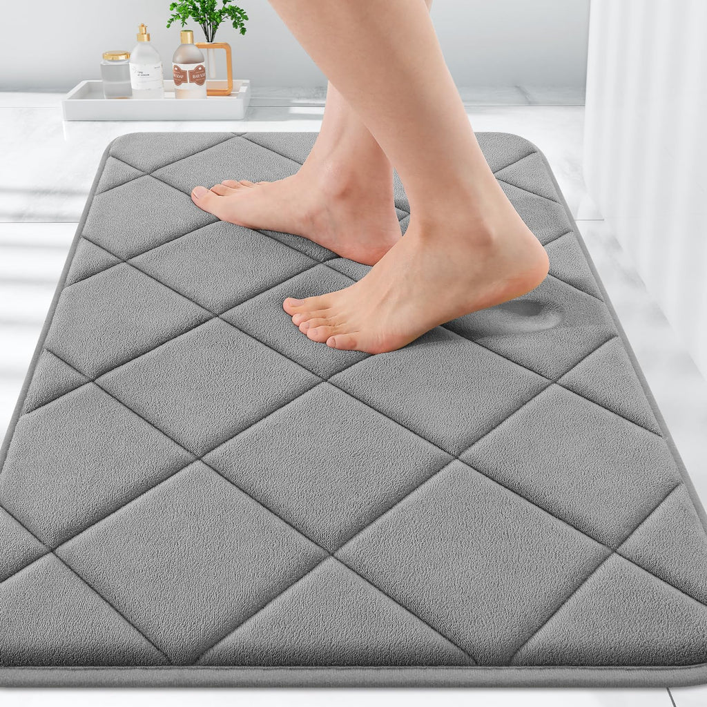 OLANLY Memory Foam Bath Mat 30x20, Ultra Soft and Absorbent Bathroom Rugs, Machine Washable, Comfortable Bath Carpet for Bathroom Floor, Tub and Shower, Black