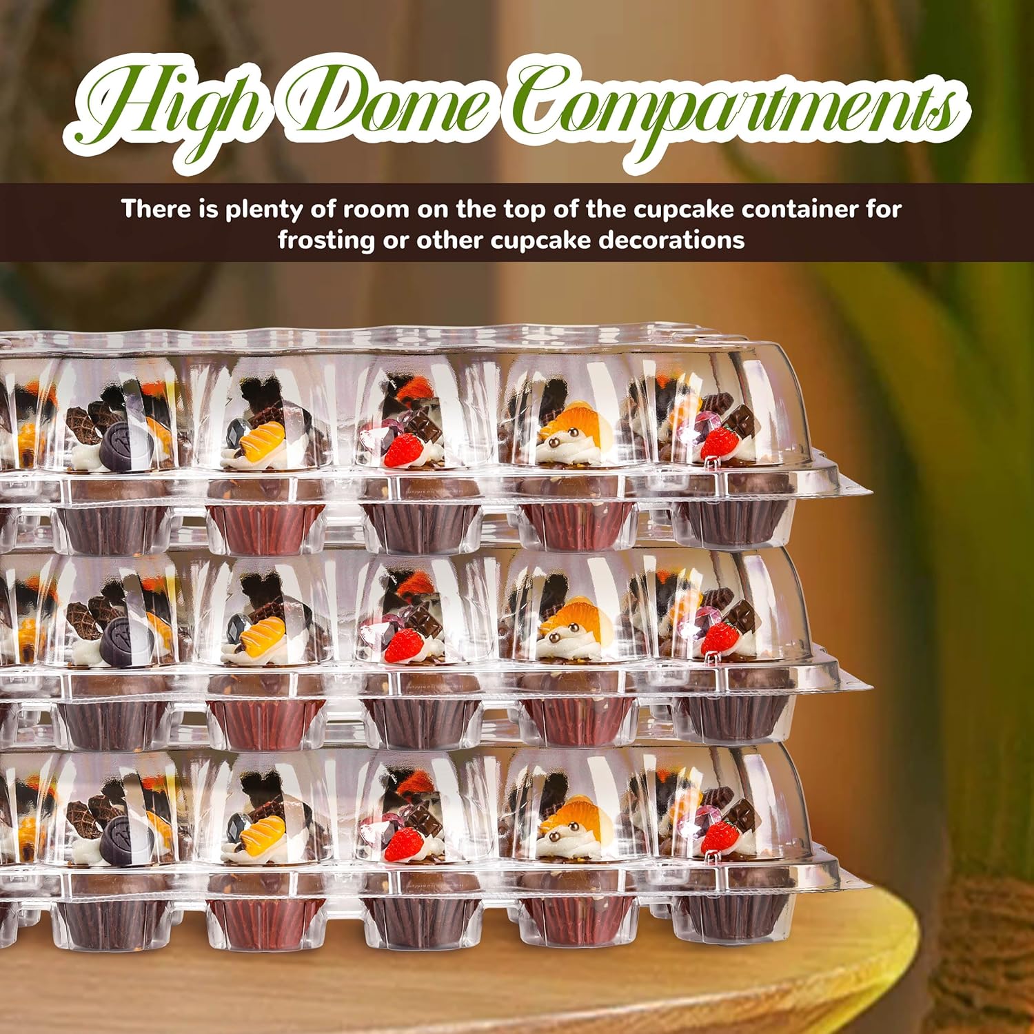 24 Count Mini Cupcake Containers 15 Pack Cupcake Holder with Detachable Tall Dome Lids Mini Plastic Stackable Cupcake Boxes for 360 Cupcakes, BPA Free