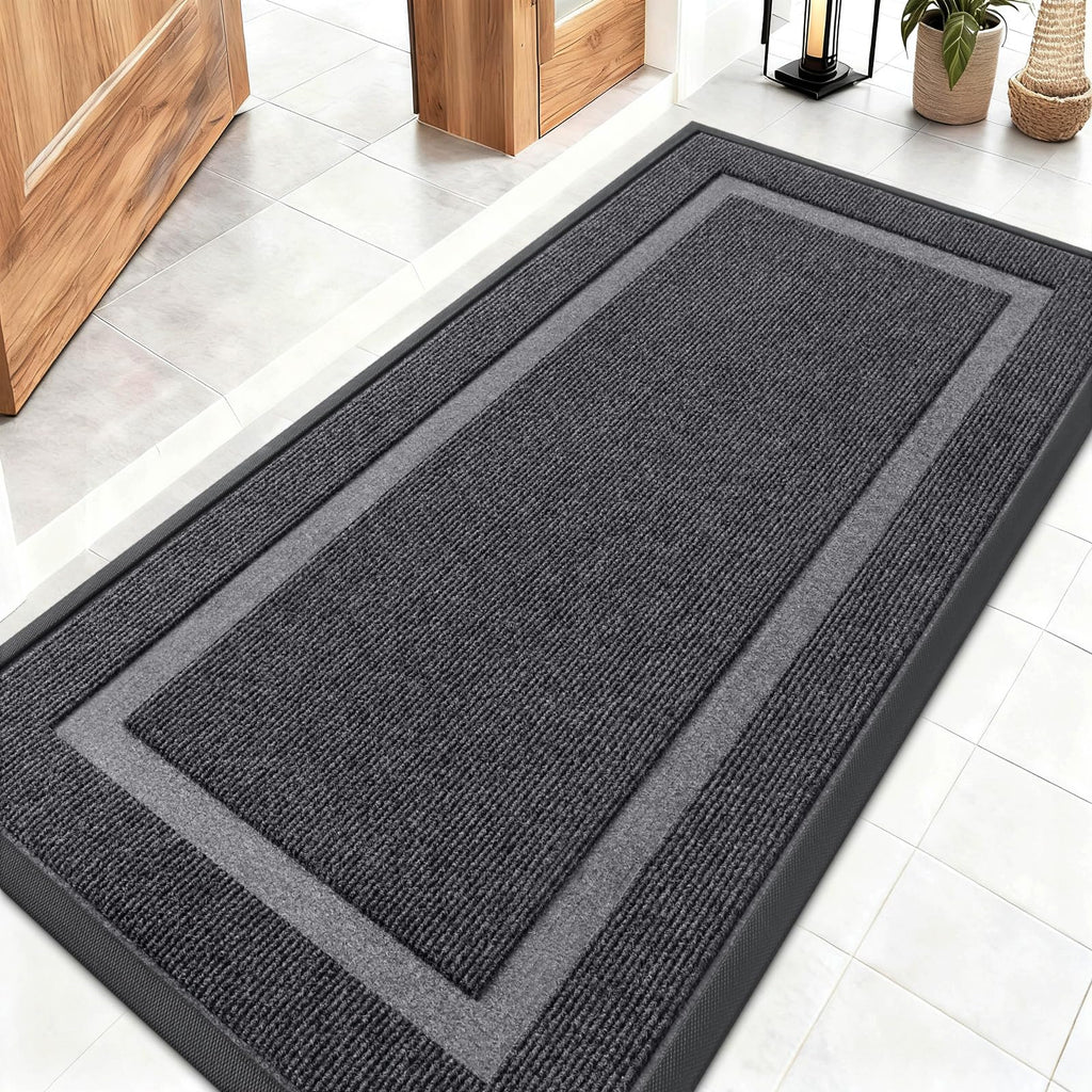 OLANLY Front Door Mat Indoor Outdoor Entrance, Waterproof All-Season, All-Weather Doormat, Sturdy Natural Rubber, Fade Resistant, Low Profile, Easy Clean Patio Porch Entryway Mat, 29.5x17, Black