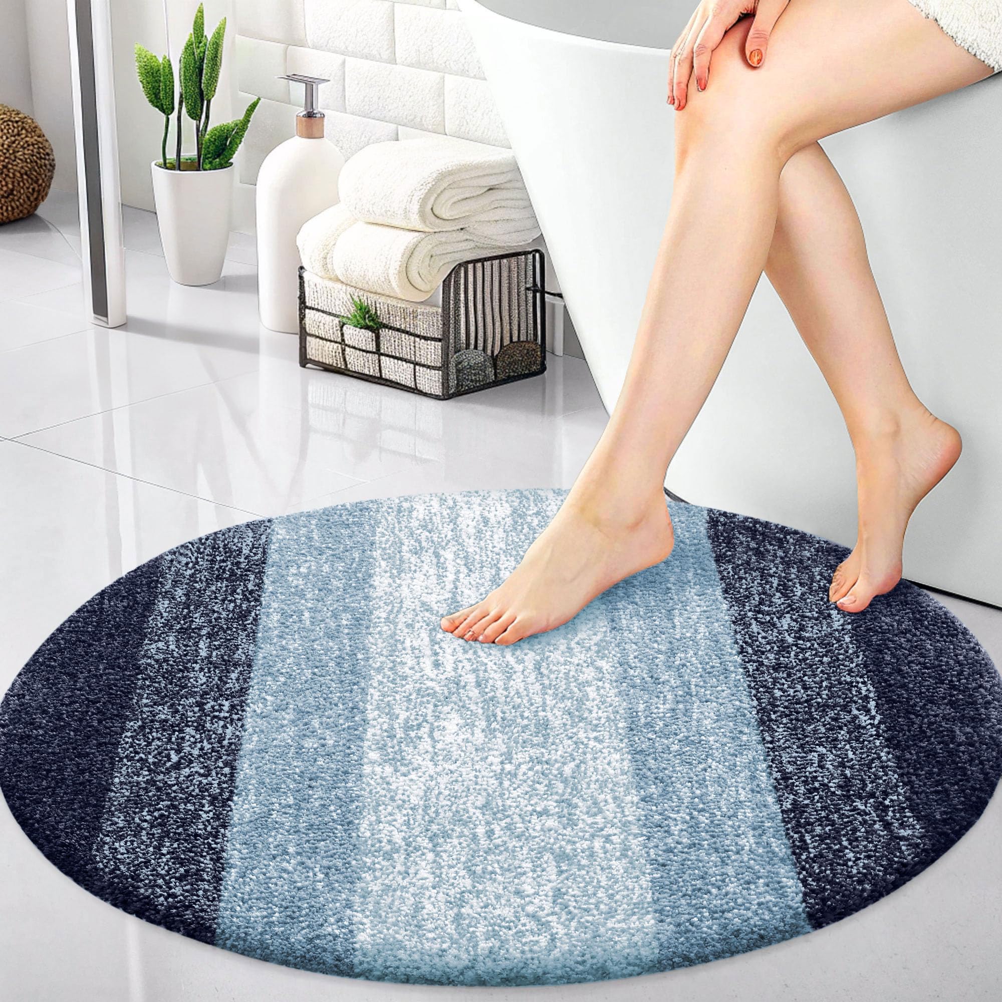 OLANLY 30-inch Round Bathroom Rugs, Extra Soft and Absorbent Microfiber Bath Rugs, Quick Dry Machine Washable Bath Mats for Bathroom Floor, Tub and Shower, Home Decor Accessories, Grey