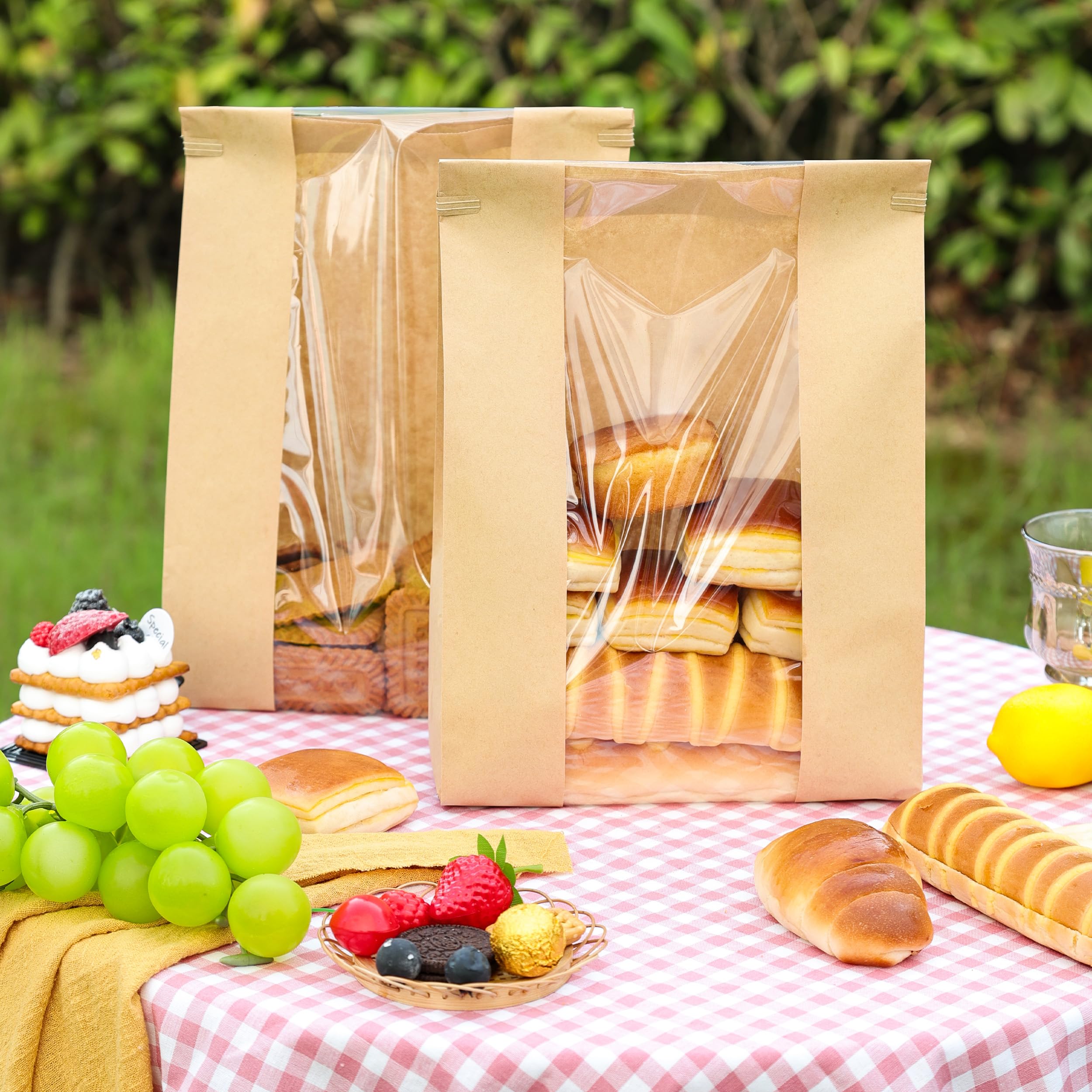 50 Pack Sourdough Bread Bags for Homemade Bread with Tin Tie Tab Lock Bakery Bags with Window kraft Bag for Toast Sandwich Cookie Snacks Packaging Storage and Gifting(8.27x13.6x3.54In)
