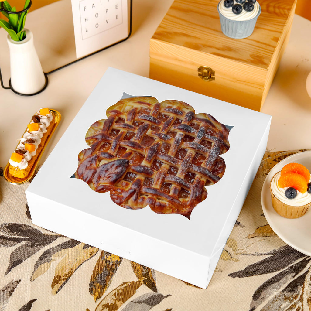30 Pack Pie Boxes with Window 10x10x3 in Bakery Boxes Perfect for Pies, Cheesecake, Cookies, Muffins and Chocolate Covered Strawberries (Brown)