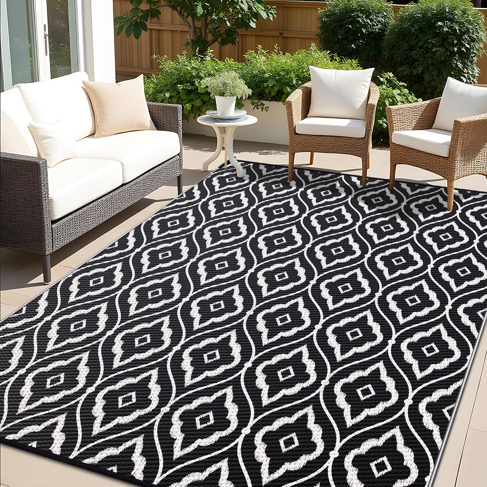 OLANLY Outdoor Rug 5x8 ft Waterproof, Reversible Outdoor Plastic Straw Rug, RV Mat, Indoor Outdoor Carpet Clearance for Patio, Camping, Balcony, Deck, Backyard, Grey & White