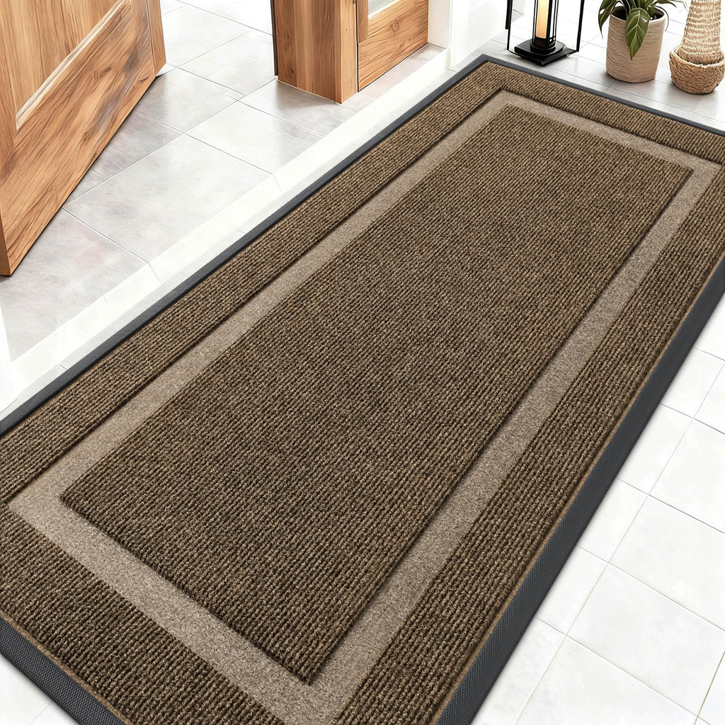 OLANLY Front Door Mat Indoor Outdoor Entrance, Waterproof All-Season, All-Weather Doormat, Sturdy Natural Rubber, Fade Resistant, Low Profile, Easy Clean Patio Porch Entryway Mat, 29.5x17, Black