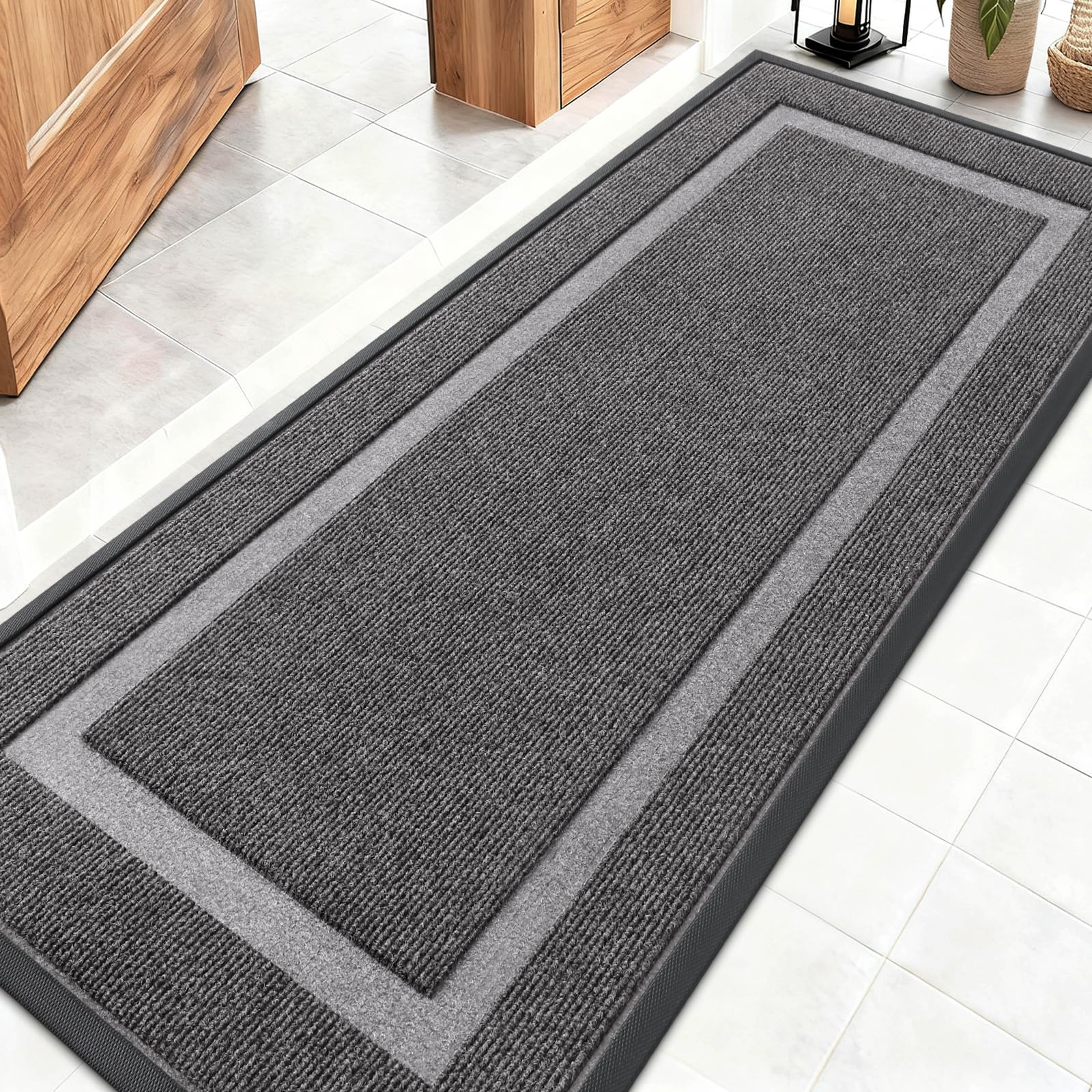 OLANLY Front Door Mat Indoor Outdoor Entrance, Waterproof All-Season, All-Weather Doormat, Sturdy Natural Rubber, Fade Resistant, Low Profile, Easy Clean Patio Porch Entryway Mat, 29.5x17, Black