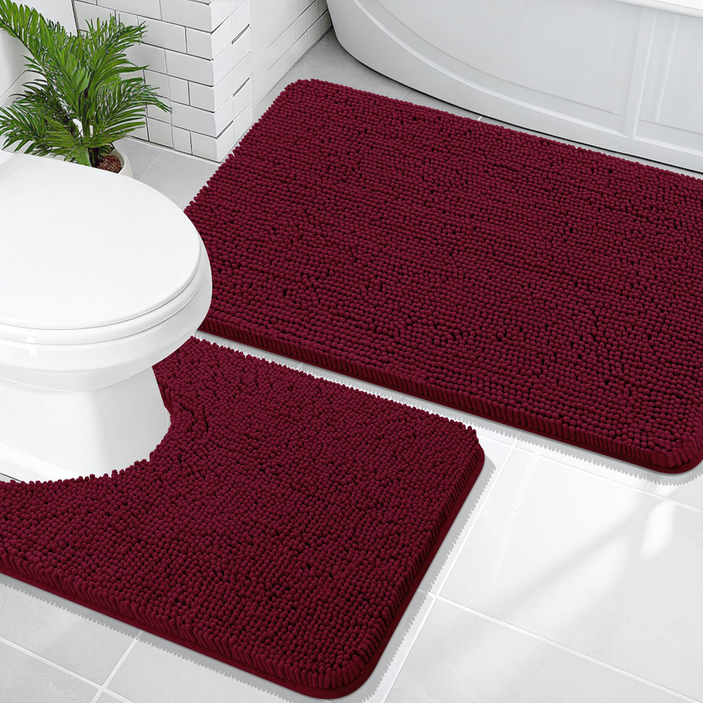OLANLY Bathroom Rugs Sets 2 Piece, Soft Absorbent Chenille Bath Mats and U-Shaped Contour Toilet Mat Area Rug Set, Machine Washable Bath Carpet, Home Decor Accessories(30"x20"+24"x20", Grey)