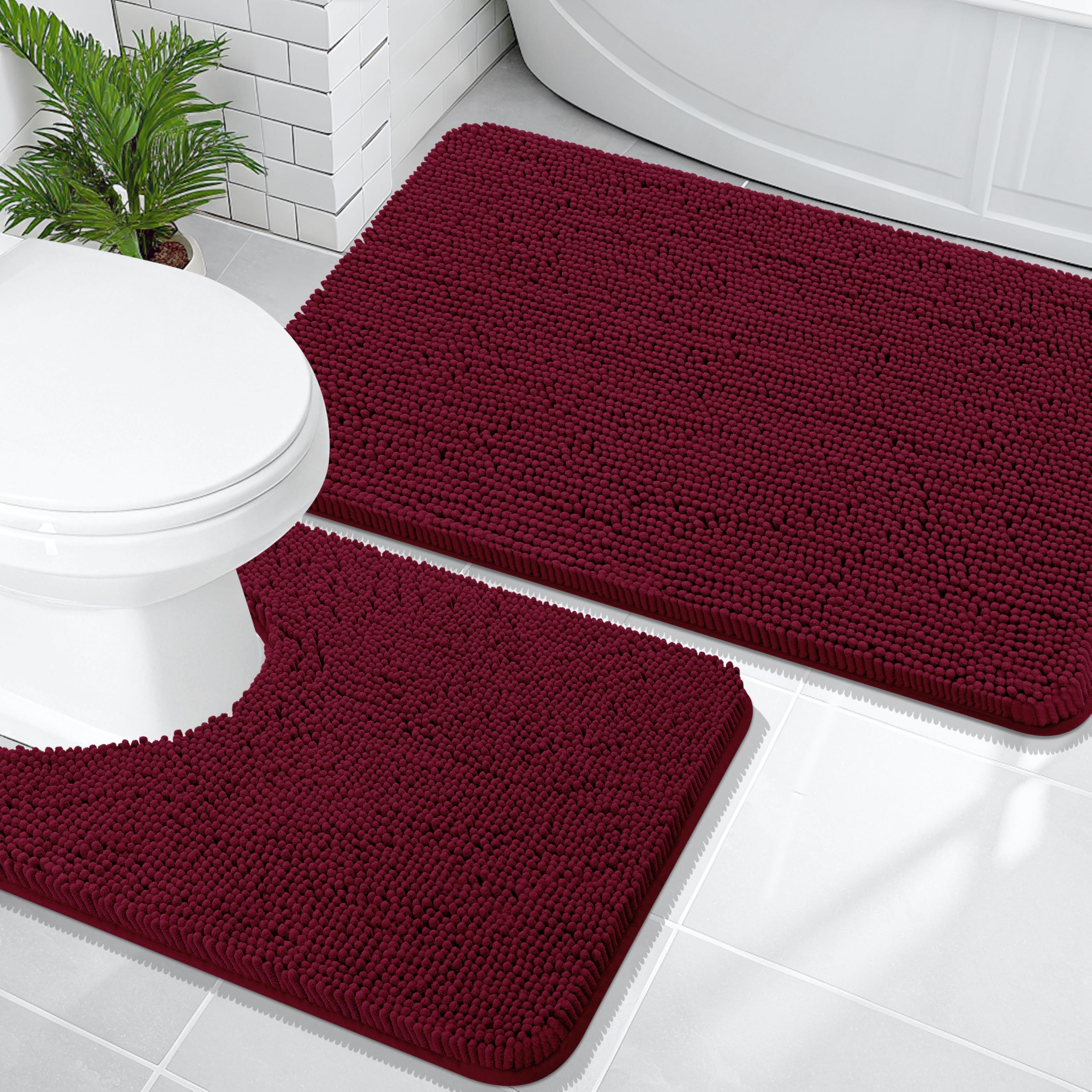 OLANLY Bathroom Rugs Sets 2 Piece, Soft Absorbent Chenille Bath Mats and U-Shaped Contour Toilet Mat Area Rug Set, Machine Washable Bath Carpet, Home Decor Accessories(30"x20"+24"x20", Grey)