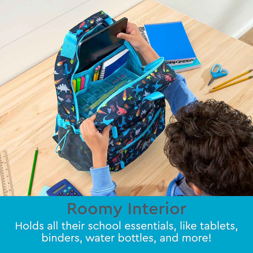 Bentgo Kids Backpack - Lightweight 14” Backpack in Fun Prints for School, Travel, & Daycare, Ideal for Ages 4+, Roomy Interior, Durable & Water-Resistant Fabric, & Loop for Lunch Bag (Trucks)