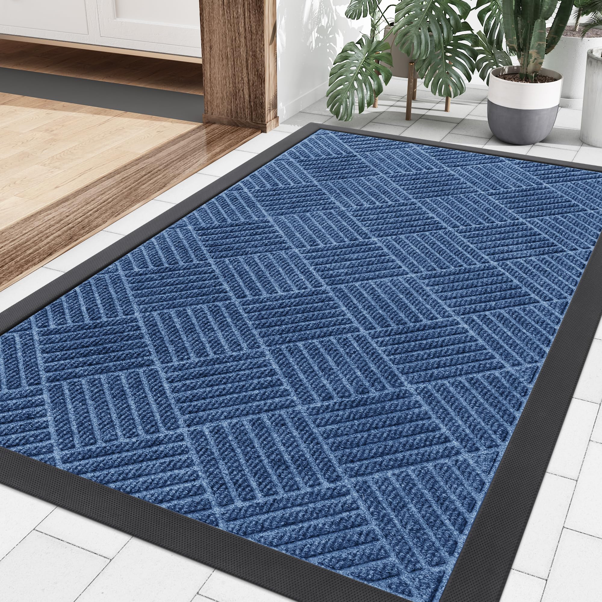 Smiry Front Door Mat Outside Entrance, Heavy Duty Outdoor Indoor Natural Rubber Doormat, Non Slip, Trap Dirt and Moisture, Easy Clean, Low Profile Patio Porch Entryway Mat, 29.5x17, Grey
