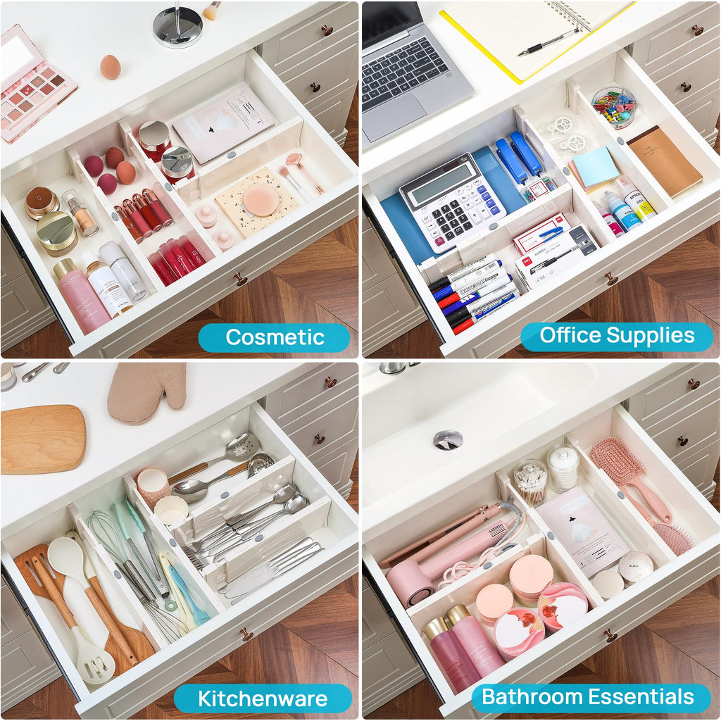 Vtopmart Drawer Dividers for Clothes 8 Pack, Adjustable 4" High Expandable from 11.3"-17" Dresser Drawer Organizer, Plastic Drawers Separators for Dresser, Baby Clothes, Kitchen and Office Storage