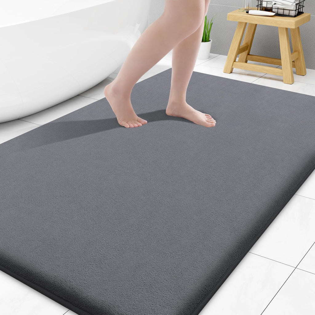 Smiry Memory Foam Bath Mat 30x20, Extra Soft and Absorbent Bathroom Mats, Non Slip Washable Carpet for Floor, Shower and Tub, Black