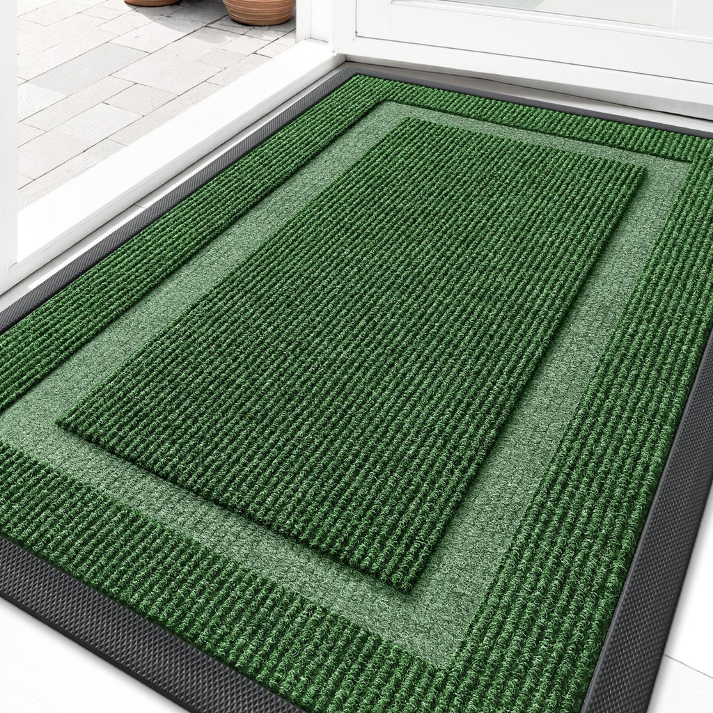 OLANLY Front Door Mat Indoor Outdoor Entrance, Waterproof All-Season, All-Weather Doormat, Sturdy Natural Rubber, Fade Resistant, Low Profile, Easy Clean Patio Porch Entryway Mat, 29.5x17, Black
