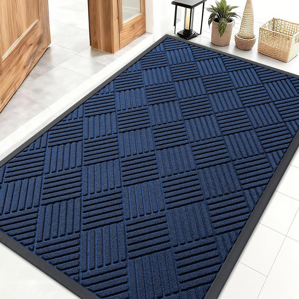 OLANLY Front Door Mat Outside Entrance 29.5x17, Absorbent, Heavy Duty Sturdy Natural Rubber Doormat Indoor Outdoor, Stain and Fade Resistant, Non-Slip Low Profile Floor Mat for Entryway, Grey Diamond