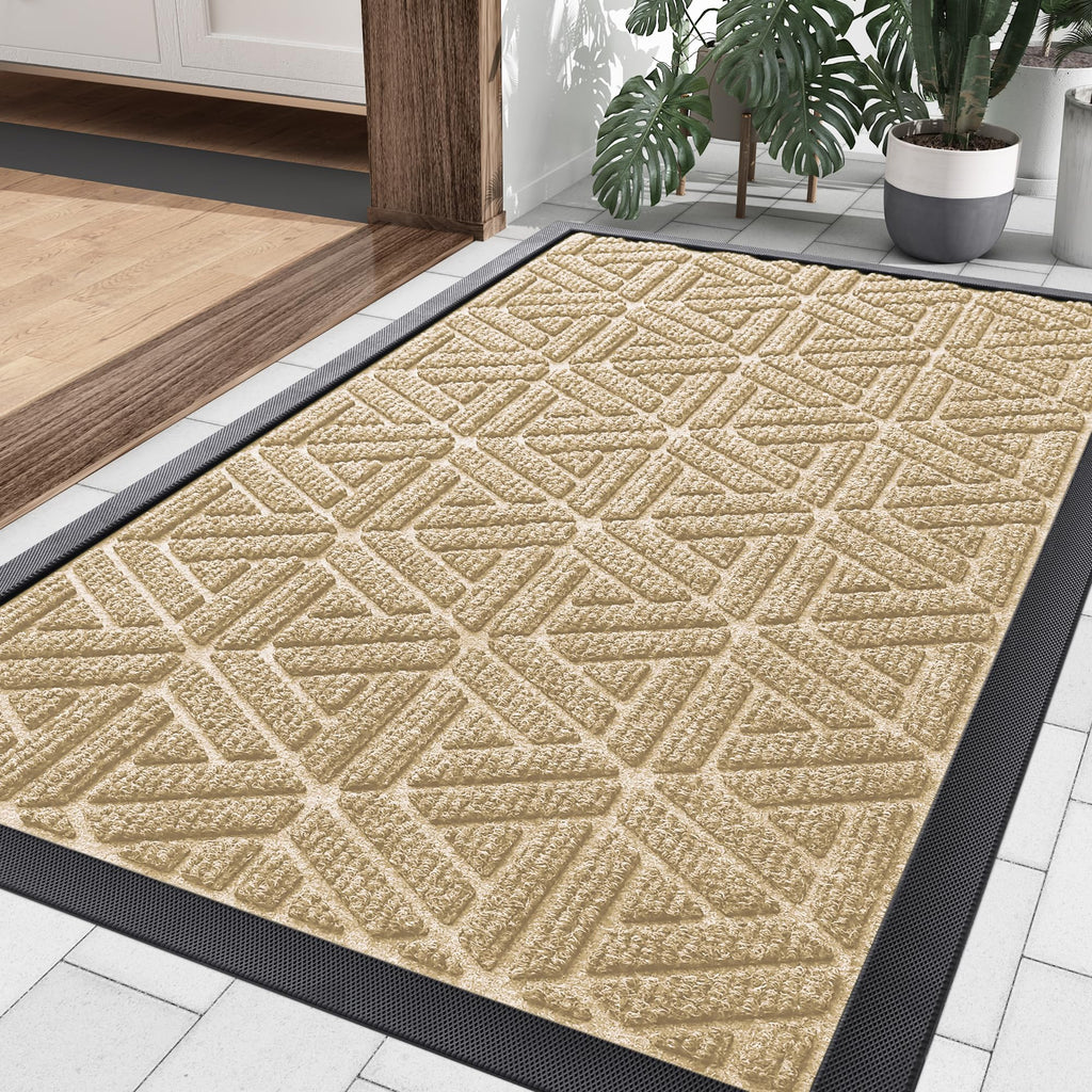 Smiry Front Door Mat Outside Entrance, Heavy Duty Sturdy Natural Rubber Doormat, Trap Dirt and Moisture, Easy Clean Low Profile Mats for Indoor Outdoor Entry, Irregular Triangle (29.5x17, Black)