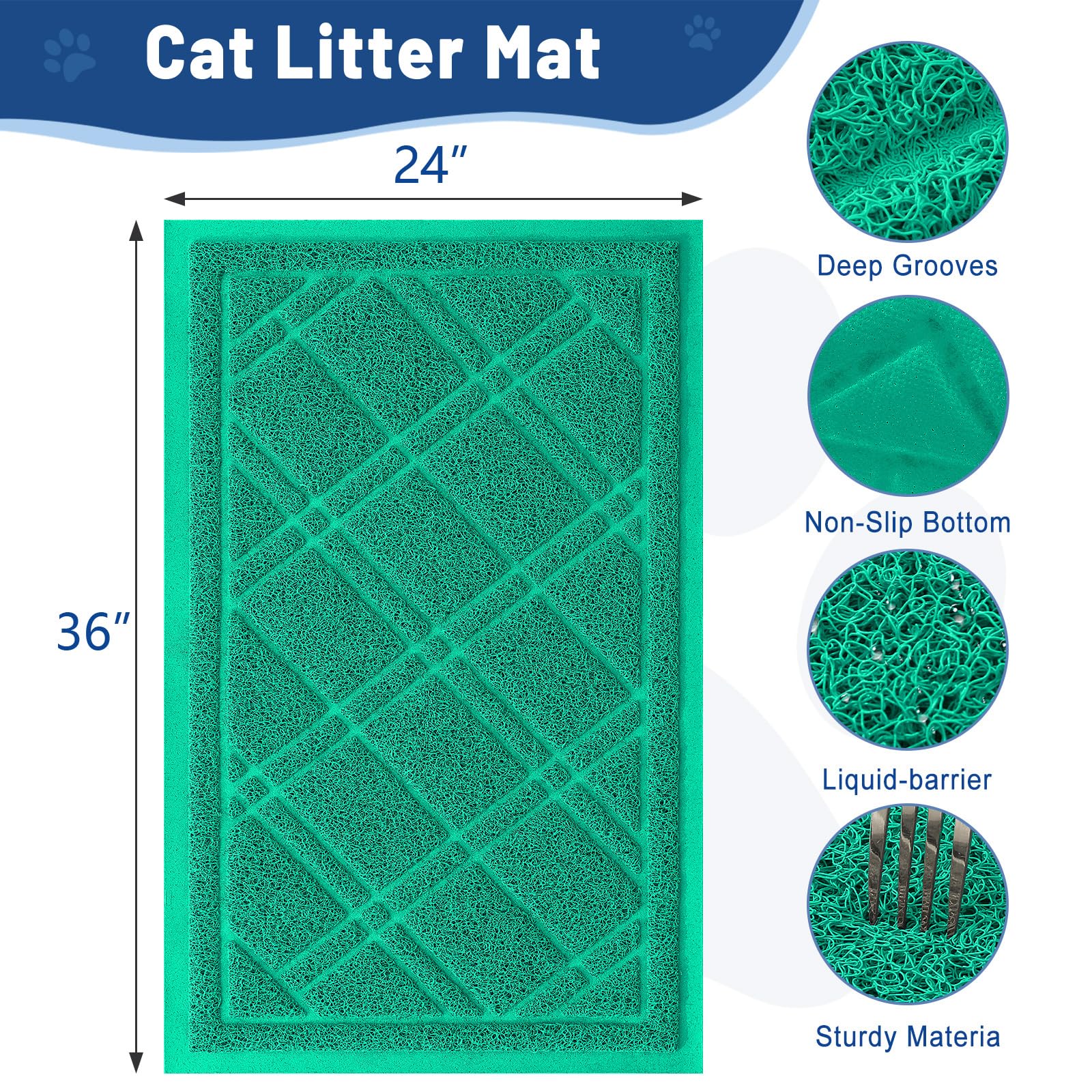 Smiry Cat Litter Box Mat 30x17, Non-Slip Water Resistant Litter Trapping Mat, Easy Clean Less Waste and Urine-Locking Cat Carpet for Indoor, Grey