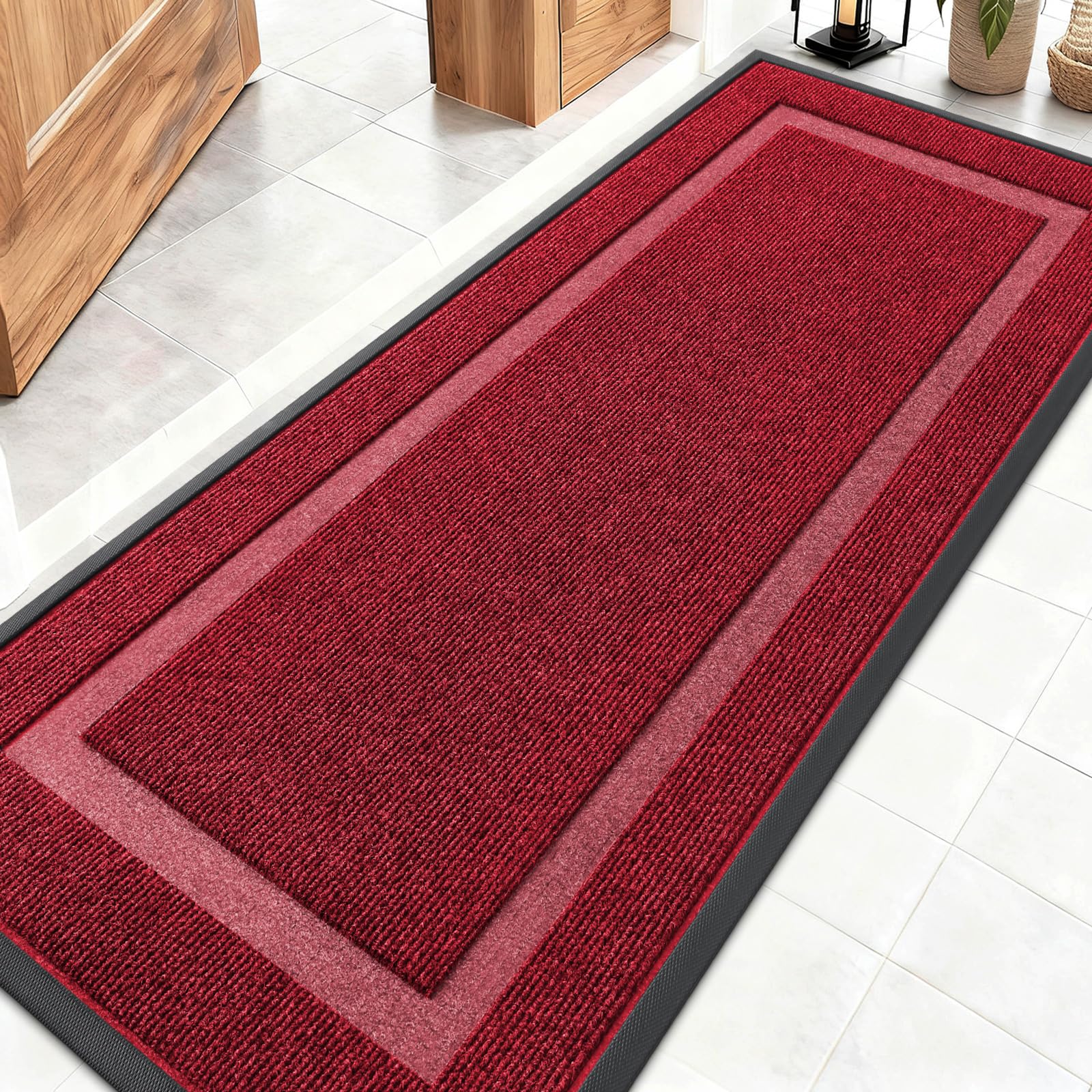 OLANLY Front Door Mat Indoor Outdoor Entrance, Waterproof All-Season, All-Weather Doormat, Sturdy Natural Rubber, Fade Resistant, Low Profile, Easy Clean Patio Porch Entryway Mat, 29.5x17, Black