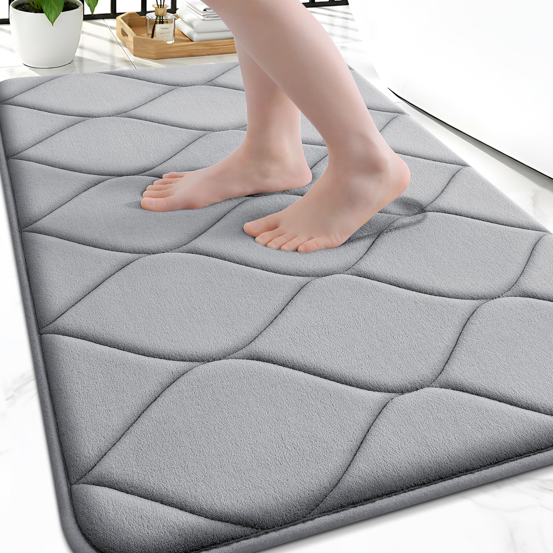 Smiry Memory Foam Bath Mat 30''x20'', Ultra Soft Non-Slip Bathroom Rug, Plush Water Absorbent Quick Dry and Machine Washable Floor Mat for Shower, Tub & Home Decor, Grey