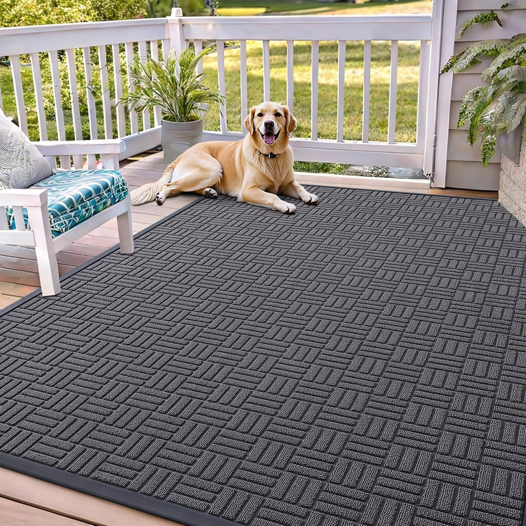 OLANLY Front Door Mat Outside Entrance 29.5x17, Absorbent, Heavy Duty Sturdy Natural Rubber Doormat Indoor Outdoor, Stain and Fade Resistant, Non-Slip Backing Low Profile Floor Mat for Entryway, Grey