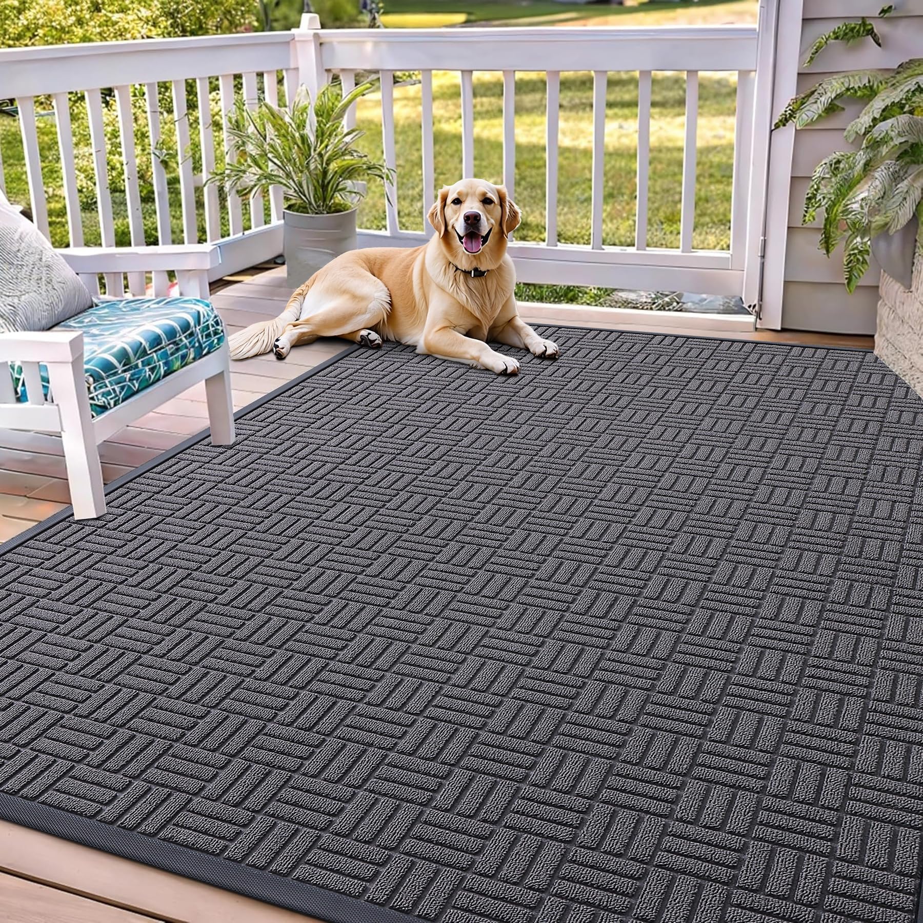 OLANLY Front Door Mat Outside Entrance 29.5x17, Absorbent, Heavy Duty Sturdy Natural Rubber Doormat Indoor Outdoor, Stain and Fade Resistant, Non-Slip Backing Low Profile Floor Mat for Entryway, Grey