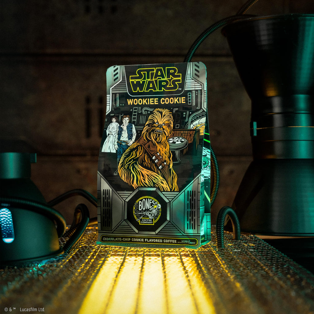 Bones Coffee Company Star Wars Wookiee Cookie Chocolate Chip Cookie Flavored Coffee, Medium Roast Low Acid Arabica Beans Compatible with Auto drip and French Press Coffee Maker, 12 Oz Ground