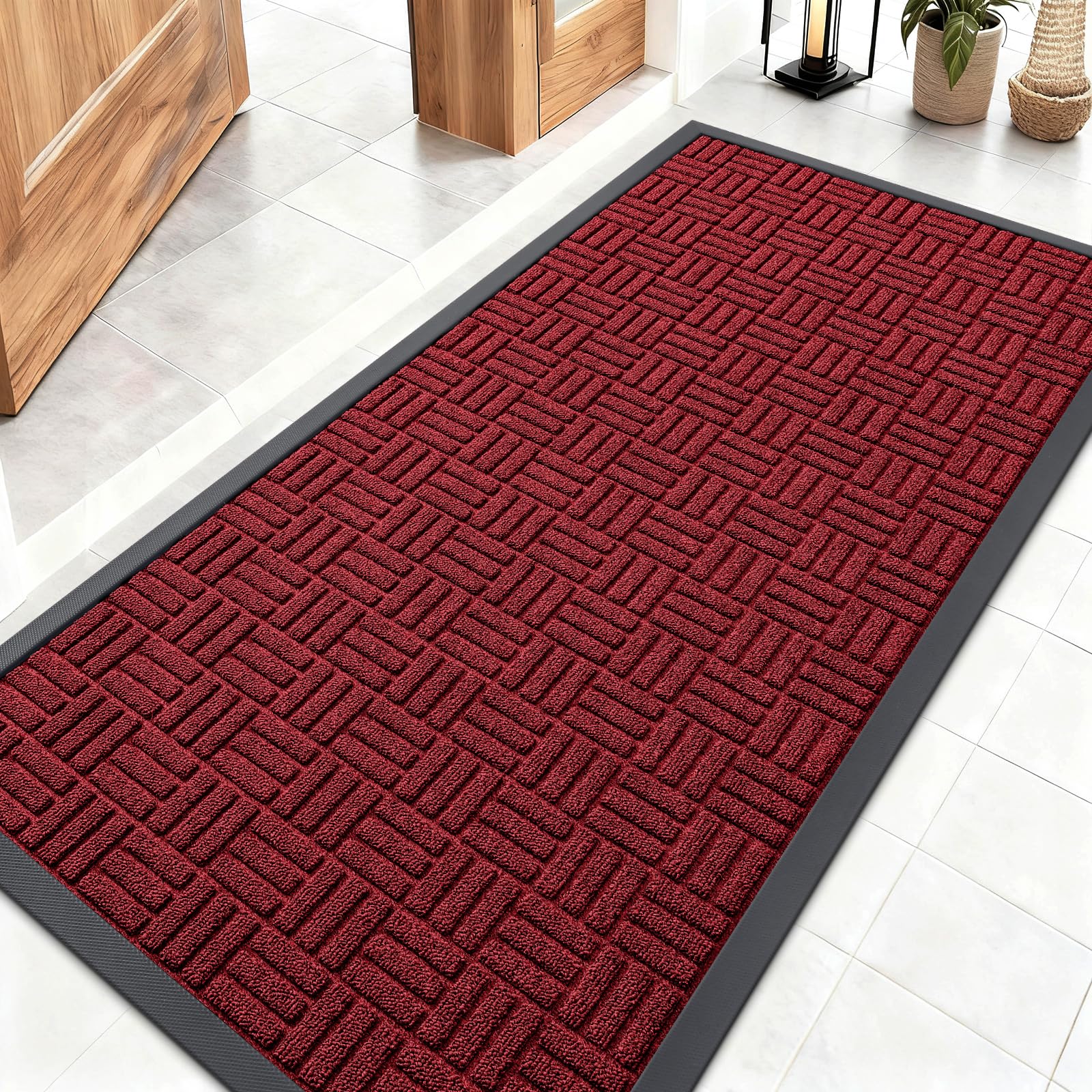 OLANLY Front Door Mat Outside Entrance 29.5x17, Absorbent, Heavy Duty Sturdy Natural Rubber Doormat Indoor Outdoor, Stain and Fade Resistant, Non-Slip Backing Low Profile Floor Mat for Entryway, Grey
