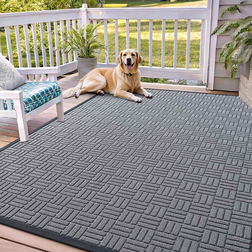 OLANLY Front Door Mat Outside Entrance 29.5x17, Absorbent, Heavy Duty Sturdy Natural Rubber Doormat Indoor Outdoor, Stain and Fade Resistant, Non-Slip Backing Low Profile Floor Mat for Entryway, Grey