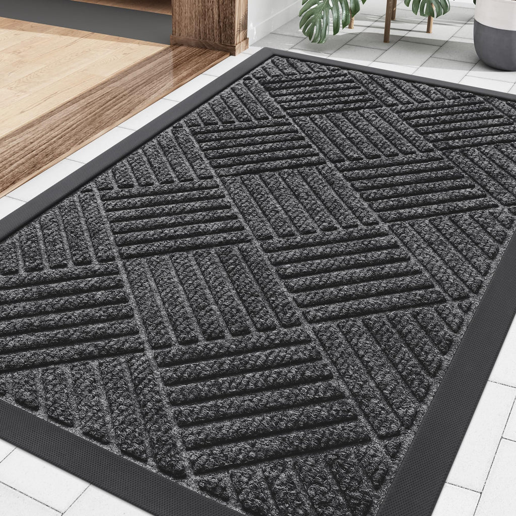 Smiry Front Door Mat Outside Entrance, Heavy Duty Outdoor Indoor Natural Rubber Doormat, Non Slip, Trap Dirt and Moisture, Easy Clean, Low Profile Patio Porch Entryway Mat, 29.5x17, Grey