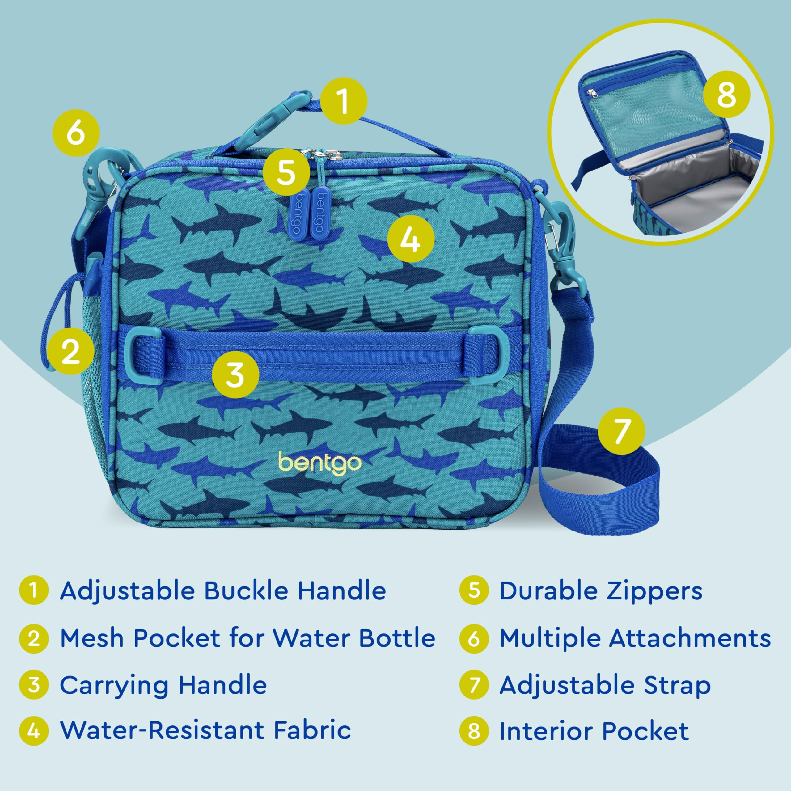 Bentgo Kids Lunch Bag - Durable, Double-Insulated Lunch Bag for Kids 3+; Holds Lunch Box, Water Bottle, & Snacks; Easy-Clean Water-Resistant Fabric & Multiple Zippered Pockets (Mermaid)