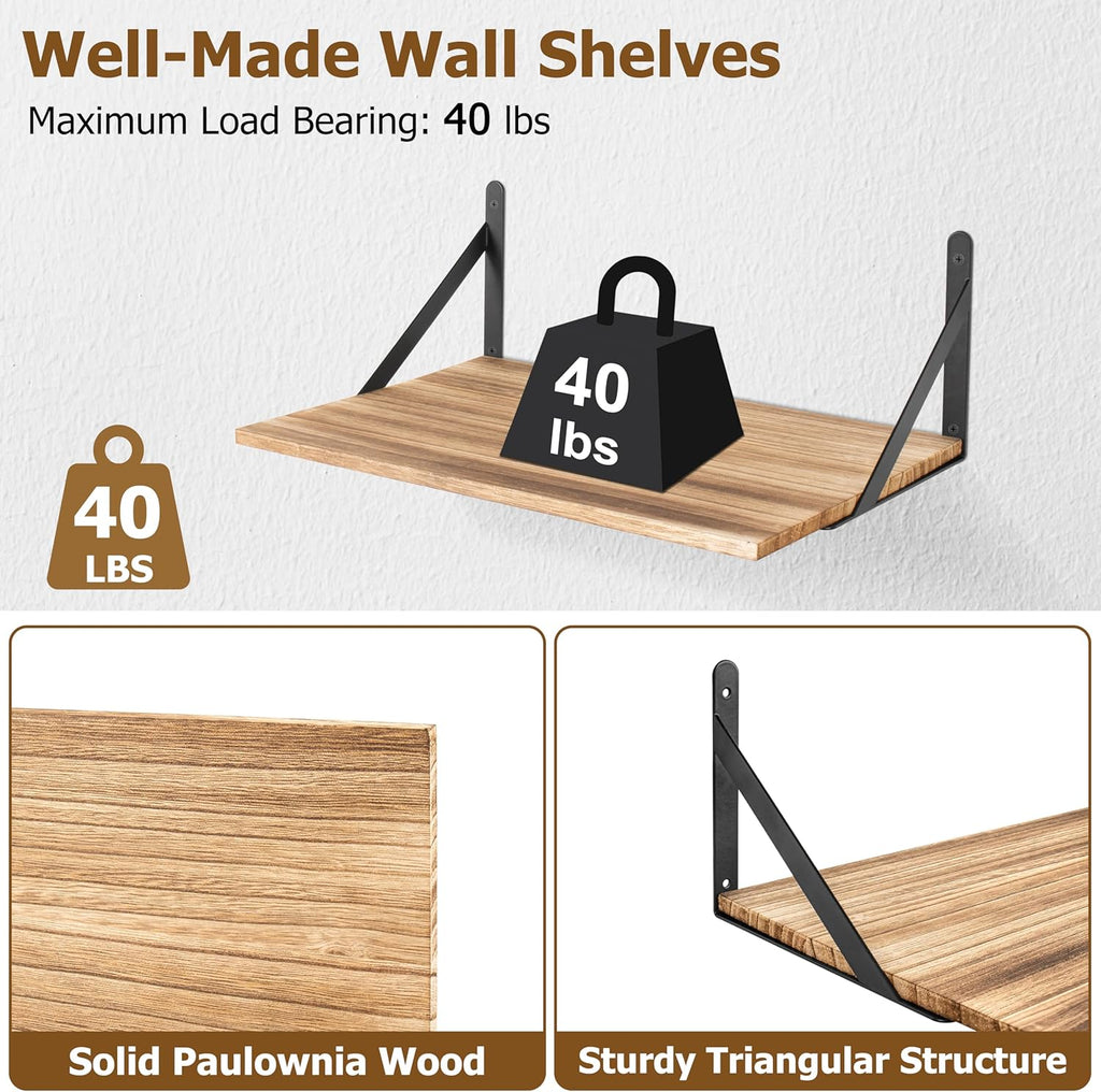 RedCall Floating Shelves,16W x 12D Wood Wall Shelves for Living Room,Bedroom,Kitchen, Office Storage