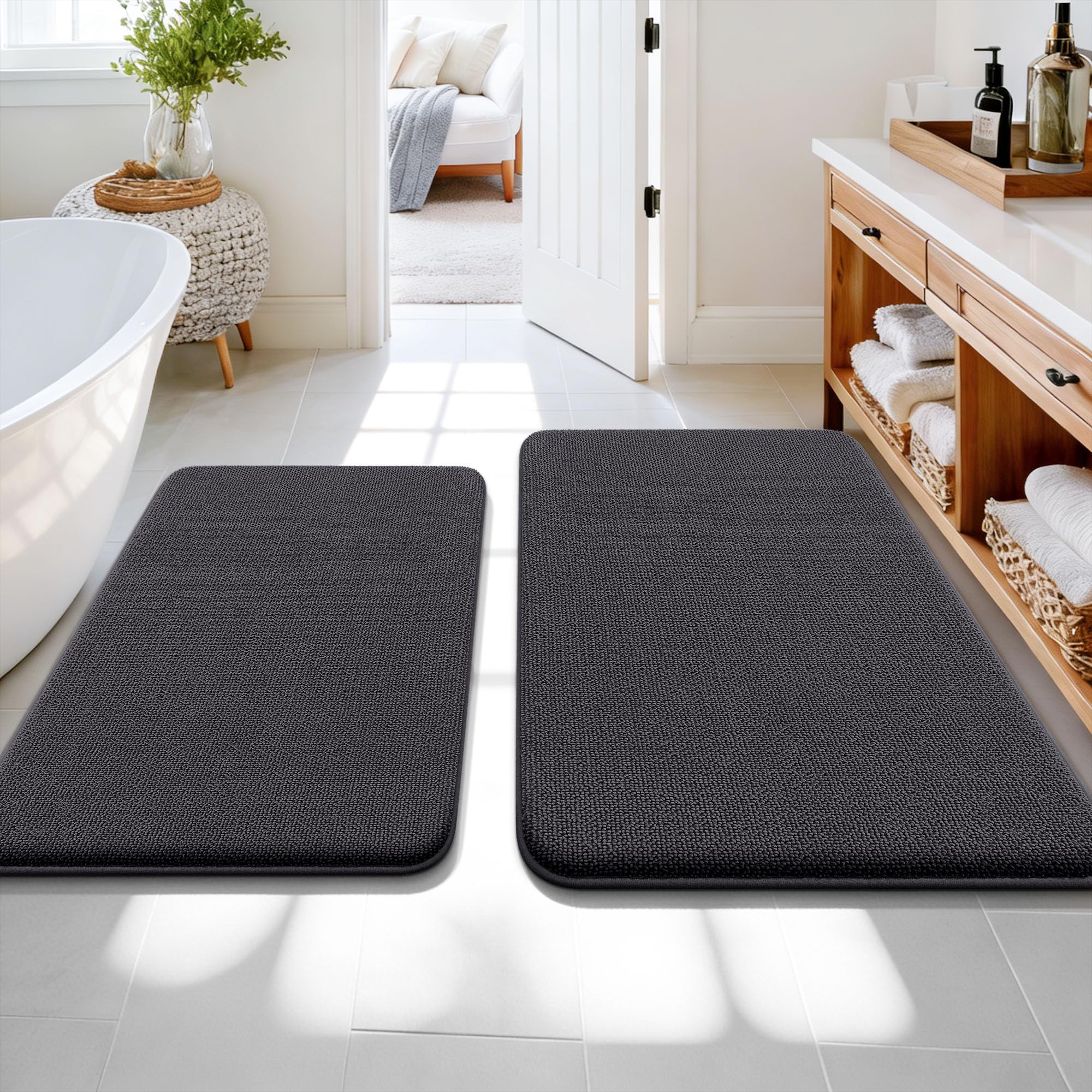 OLANLY Bathroom Rugs Sets 2 Piece, Soft Absorbent Memory Foam Bath Rug Set, Non-Slip, Quick Dry, Machine Washable Bath Mats for Bathroom, Home Decor Accessories (30"x20"+24"x16", Grey)