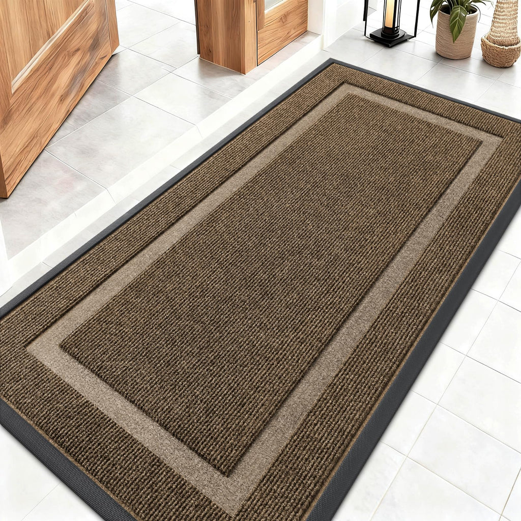 OLANLY Front Door Mat Indoor Outdoor Entrance, Waterproof All-Season, All-Weather Doormat, Sturdy Natural Rubber, Fade Resistant, Low Profile, Easy Clean Patio Porch Entryway Mat, 29.5x17, Black