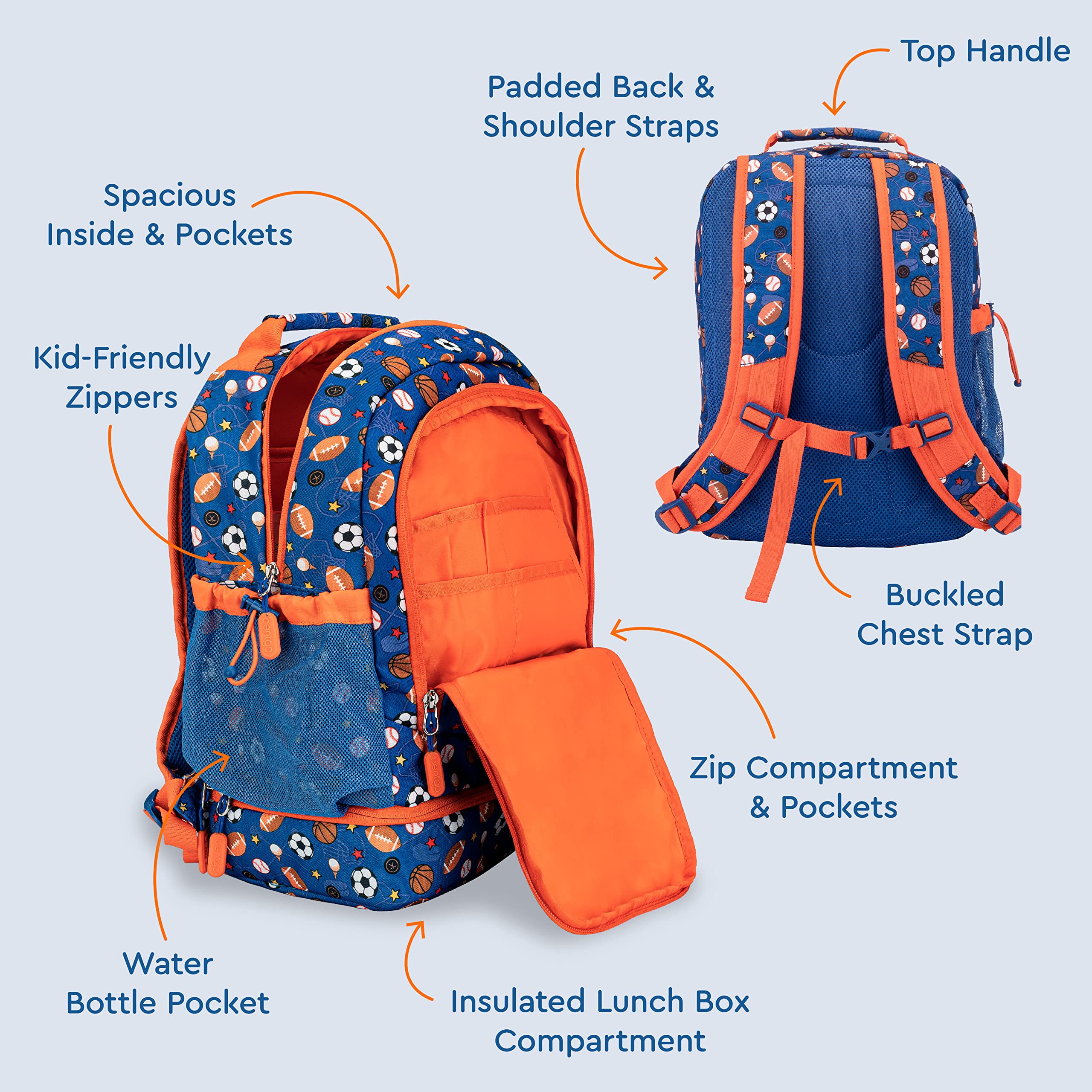 Bentgo Kids 2-in-1 Backpack & Insulated Lunch Bag - Durable 16” Backpack & Lunch Container in Unique Prints for School & Travel - Water Resistant, Padded & Large Compartments (Dinosaur)