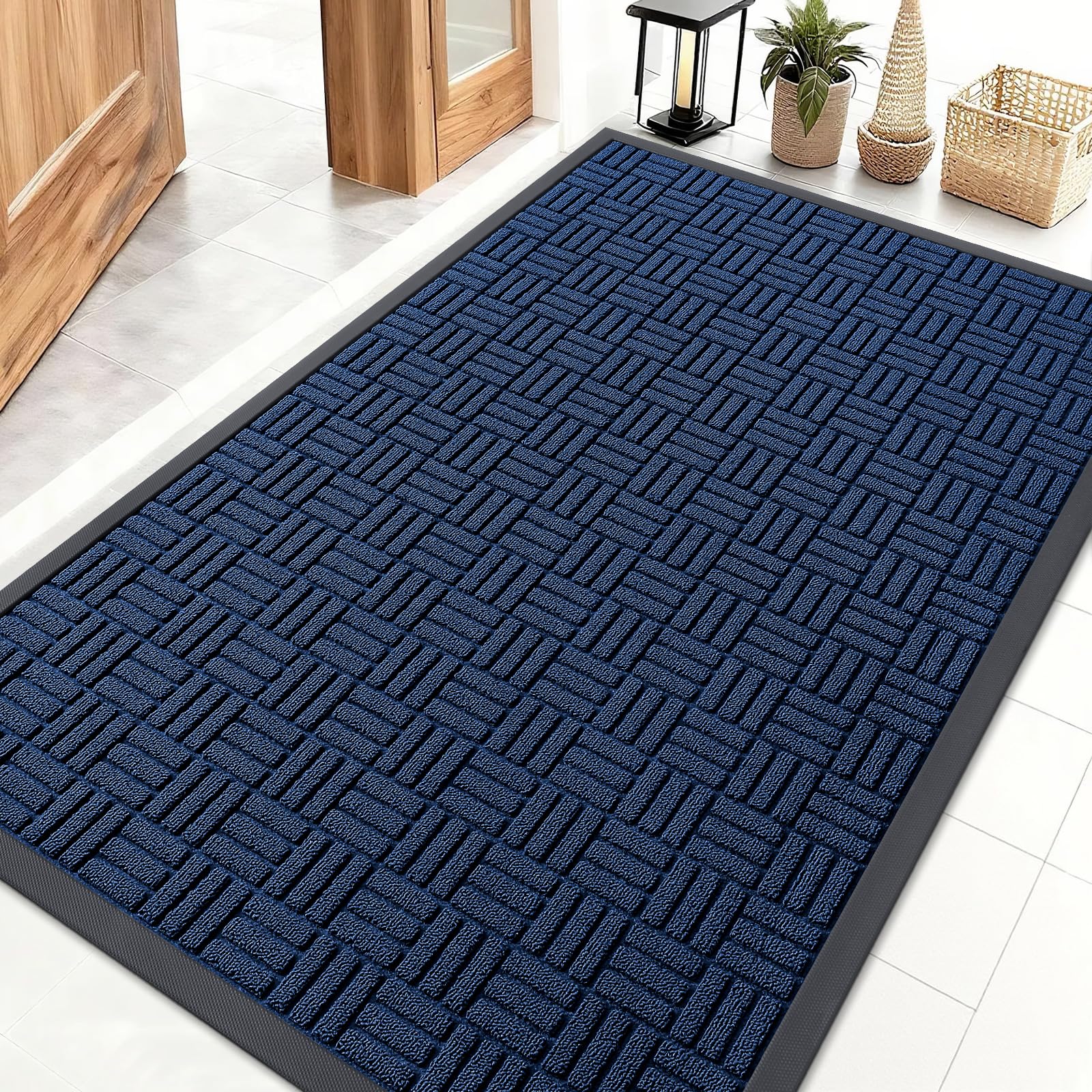 OLANLY Front Door Mat Outside Entrance 29.5x17, Absorbent, Heavy Duty Sturdy Natural Rubber Doormat Indoor Outdoor, Stain and Fade Resistant, Non-Slip Backing Low Profile Floor Mat for Entryway, Grey