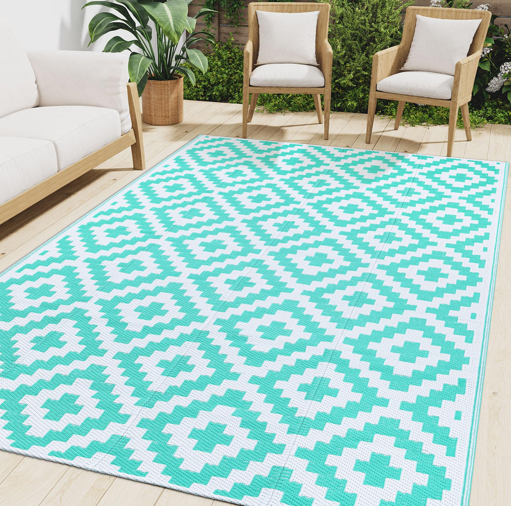 Smiry Waterproof Outdoor Rug 5x8 ft, Reversible Plastic Straw Patio Camping Rugs, Outdoor Indoor RV Mat Carpet for Patio, Outside Entry, Backyard, Deck, Bench, Picnic, Camper, Black & Beige