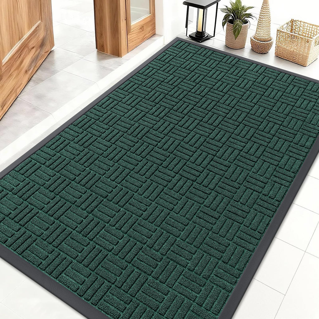 OLANLY Front Door Mat Outside Entrance 29.5x17, Absorbent, Heavy Duty Sturdy Natural Rubber Doormat Indoor Outdoor, Stain and Fade Resistant, Non-Slip Backing Low Profile Floor Mat for Entryway, Grey