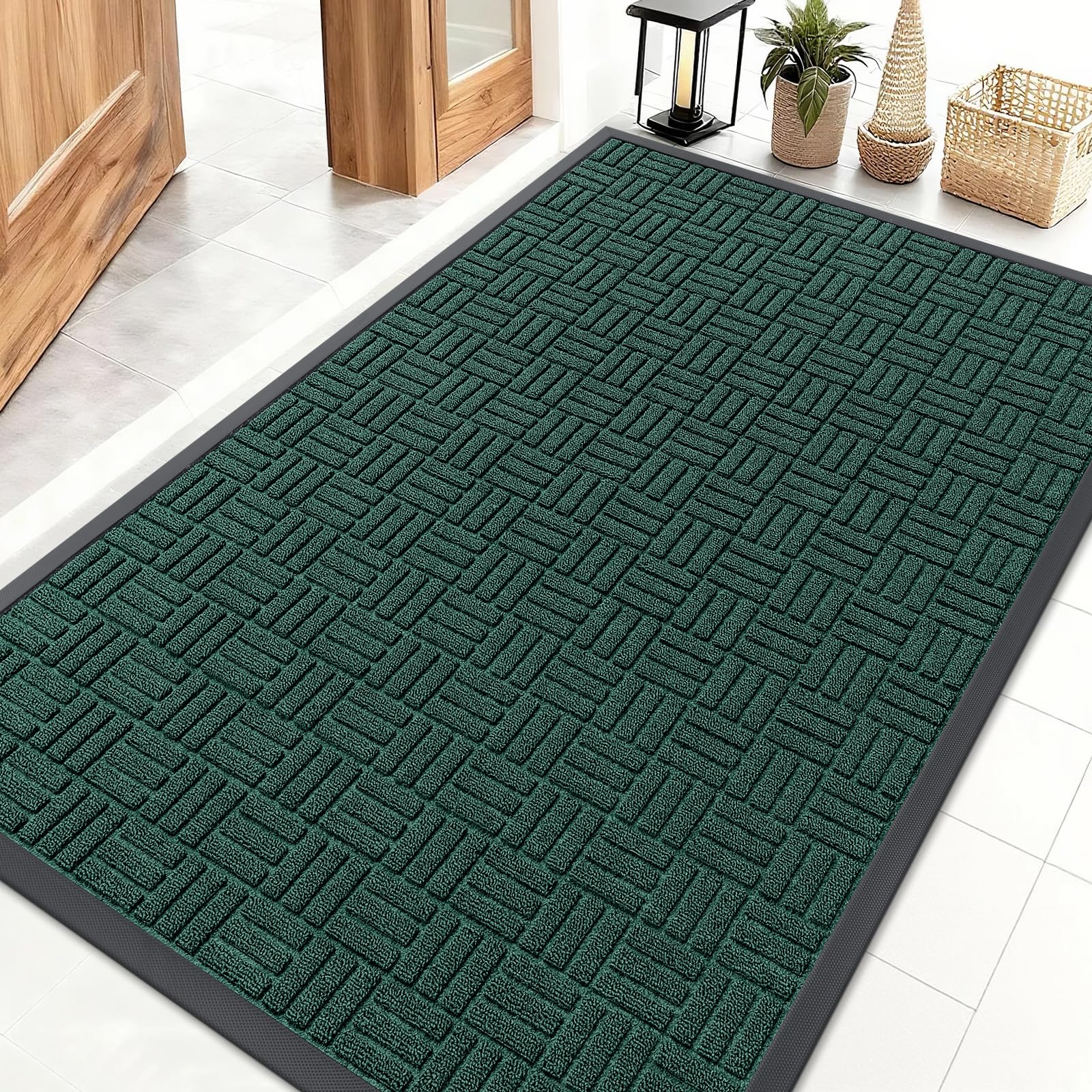 OLANLY Front Door Mat Outside Entrance 29.5x17, Absorbent, Heavy Duty Sturdy Natural Rubber Doormat Indoor Outdoor, Stain and Fade Resistant, Non-Slip Backing Low Profile Floor Mat for Entryway, Grey