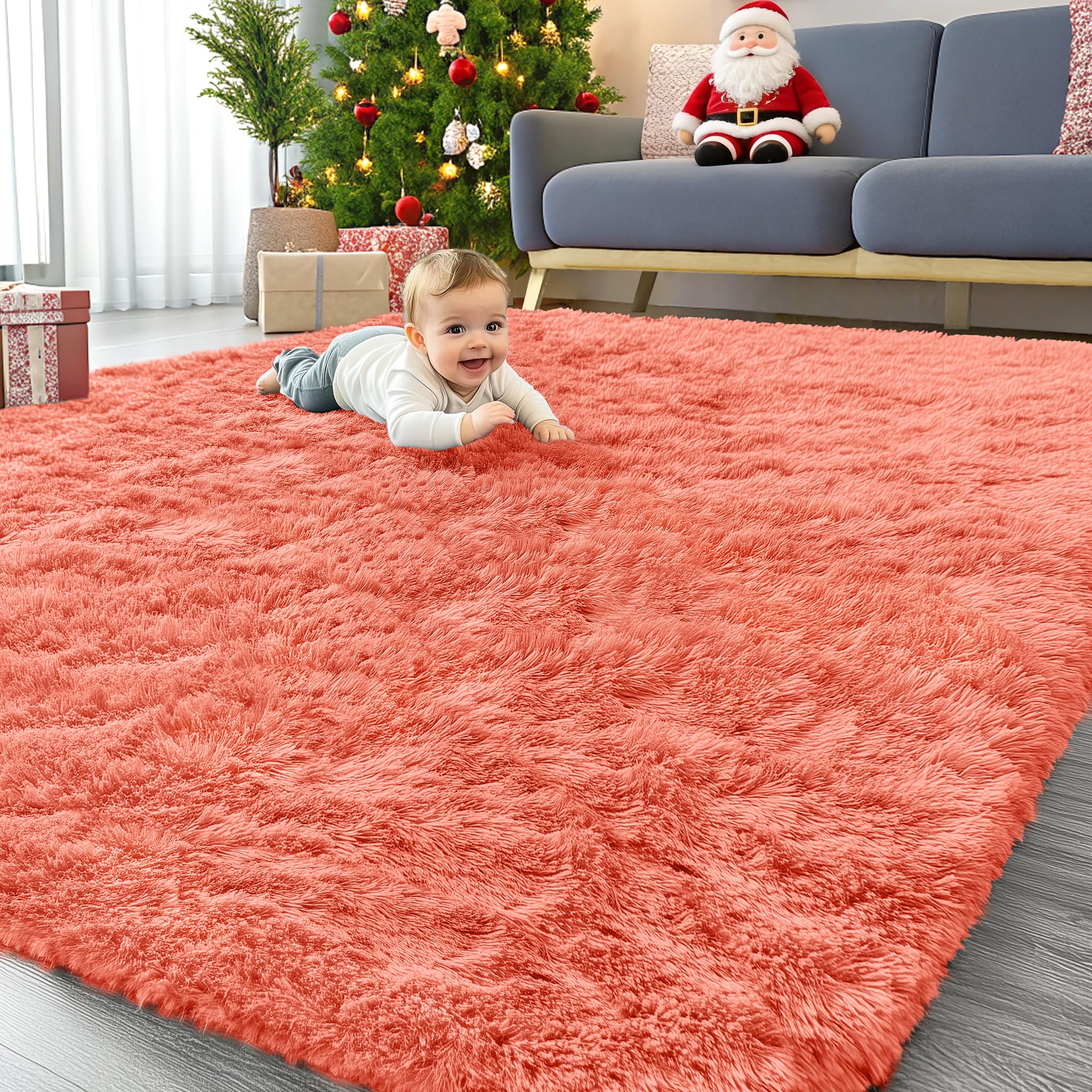 OLANLY Area Rugs for Living Room Bedroom, Machine Washable 4x5.9 ft Soft Fluffy Shaggy Bedside Rug, Indoor Floor Carpet for Kids Girls and Boys, Dorms, Nursery Rooms, Home Decor Aesthetic, Grey