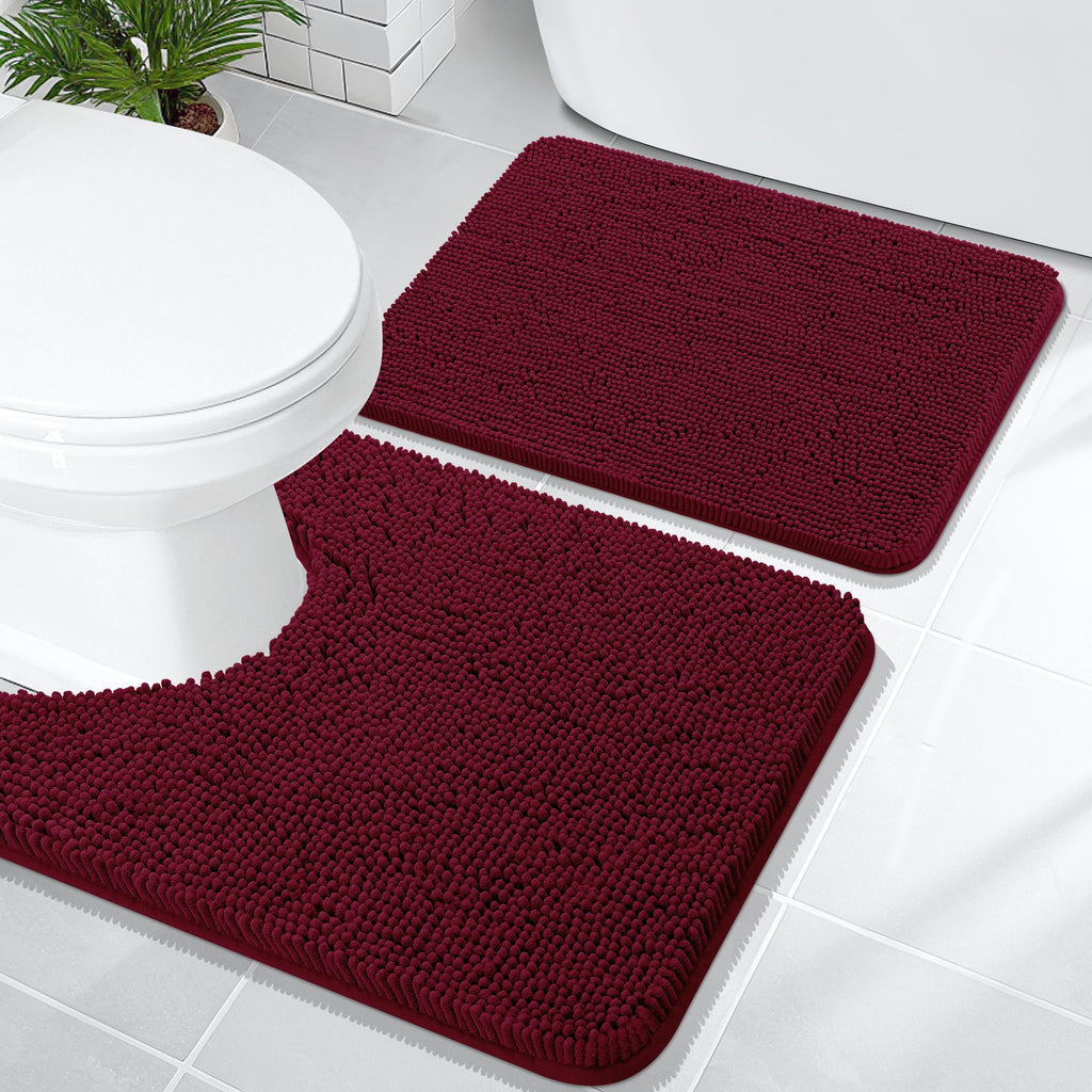 OLANLY Bathroom Rugs Sets 2 Piece, Soft Absorbent Chenille Bath Mats and U-Shaped Contour Toilet Mat Area Rug Set, Machine Washable Bath Carpet, Home Decor Accessories(30"x20"+24"x20", Grey)