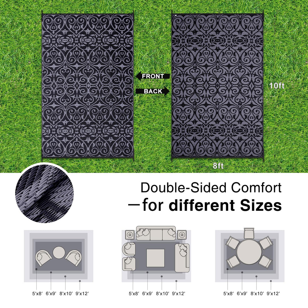 OLANLY Outdoor Rug 5x8 ft Waterproof, Reversible Outdoor Plastic Straw Rug, RV Mat, Indoor Outdoor Carpet Clearance for Patio, Camping, Balcony, Deck, Backyard, Grey & White