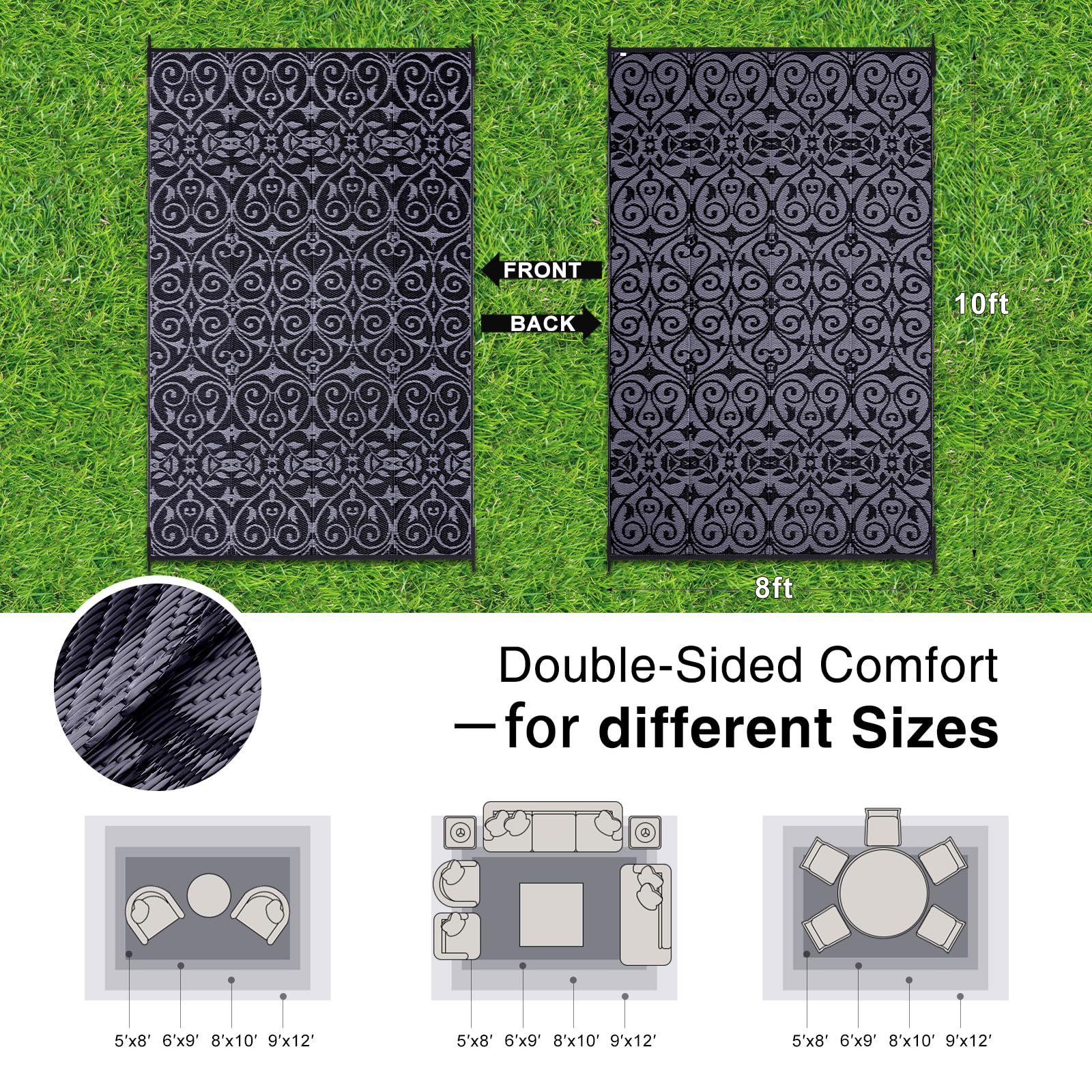 OLANLY Outdoor Rug 5x8 ft Waterproof, Reversible Outdoor Plastic Straw Rug, RV Mat, Indoor Outdoor Carpet Clearance for Patio, Camping, Balcony, Deck, Backyard, Grey & White