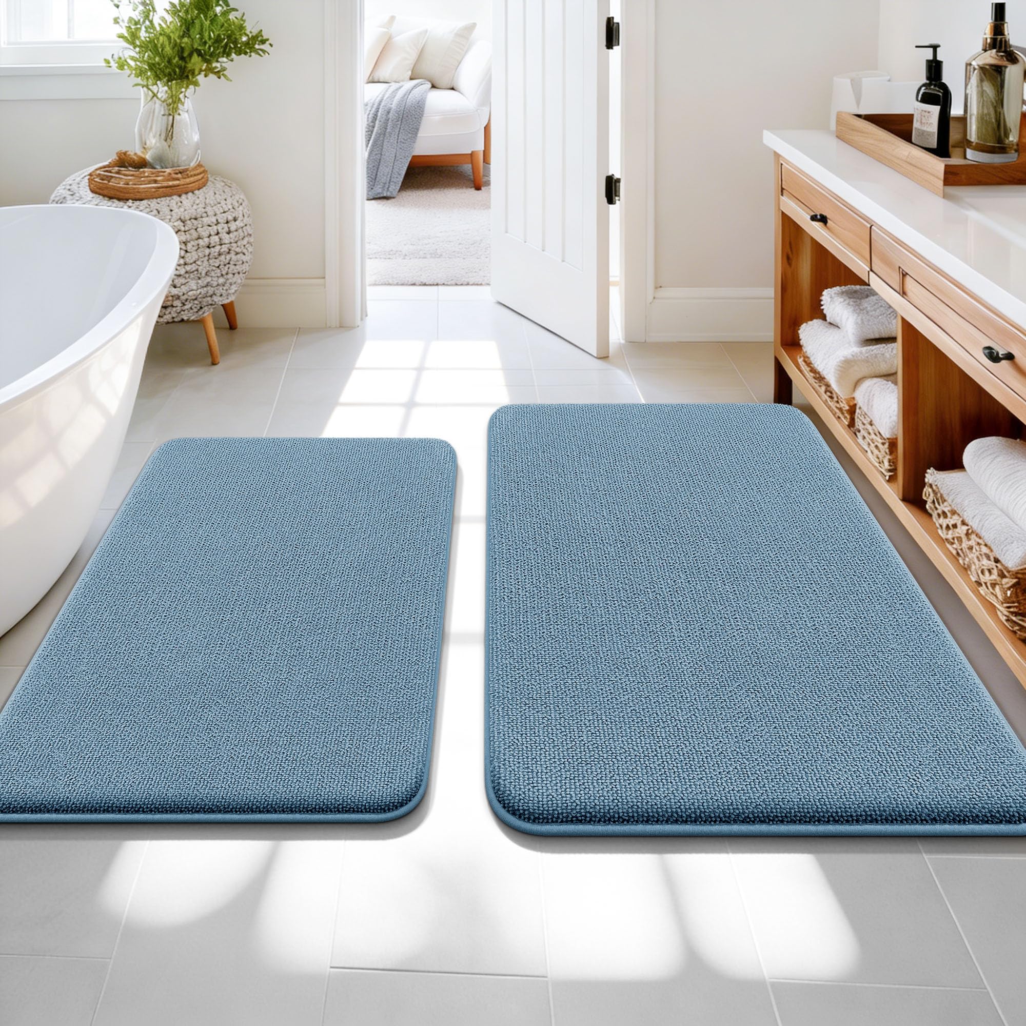 OLANLY Bathroom Rugs Sets 2 Piece, Soft Absorbent Memory Foam Bath Rug Set, Non-Slip, Quick Dry, Machine Washable Bath Mats for Bathroom, Home Decor Accessories (30"x20"+24"x16", Grey)