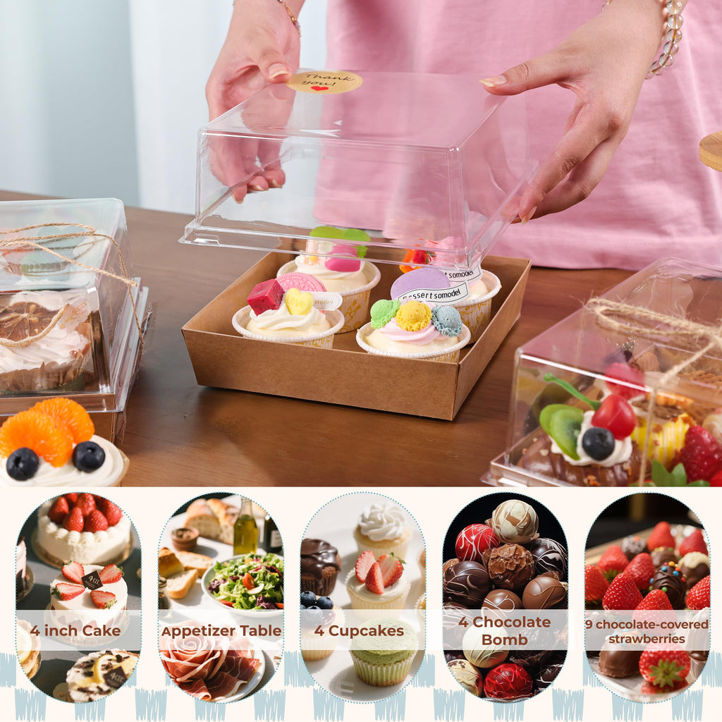 20 Pack Small Cake Boxes Charcuterie Boxes Mini Cake Containers With Lids For 4-6-inch Cake Pudding Sandwich Pie Bakery Dessert(Brown 7x7x4 inch)