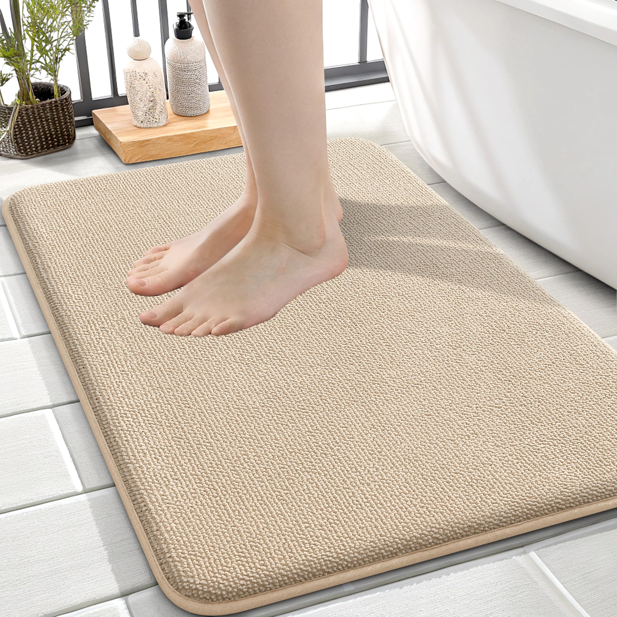 OLANLY Thick Memory Foam Bath Mat Rug 30x20, Extra Soft Absorbent Bathroom Rugs, Quick Dry Bath Mats, Non-Slip, Machine Washable Carpet for Bathroom, Tub and Shower, Home Decor Accessories, Grey